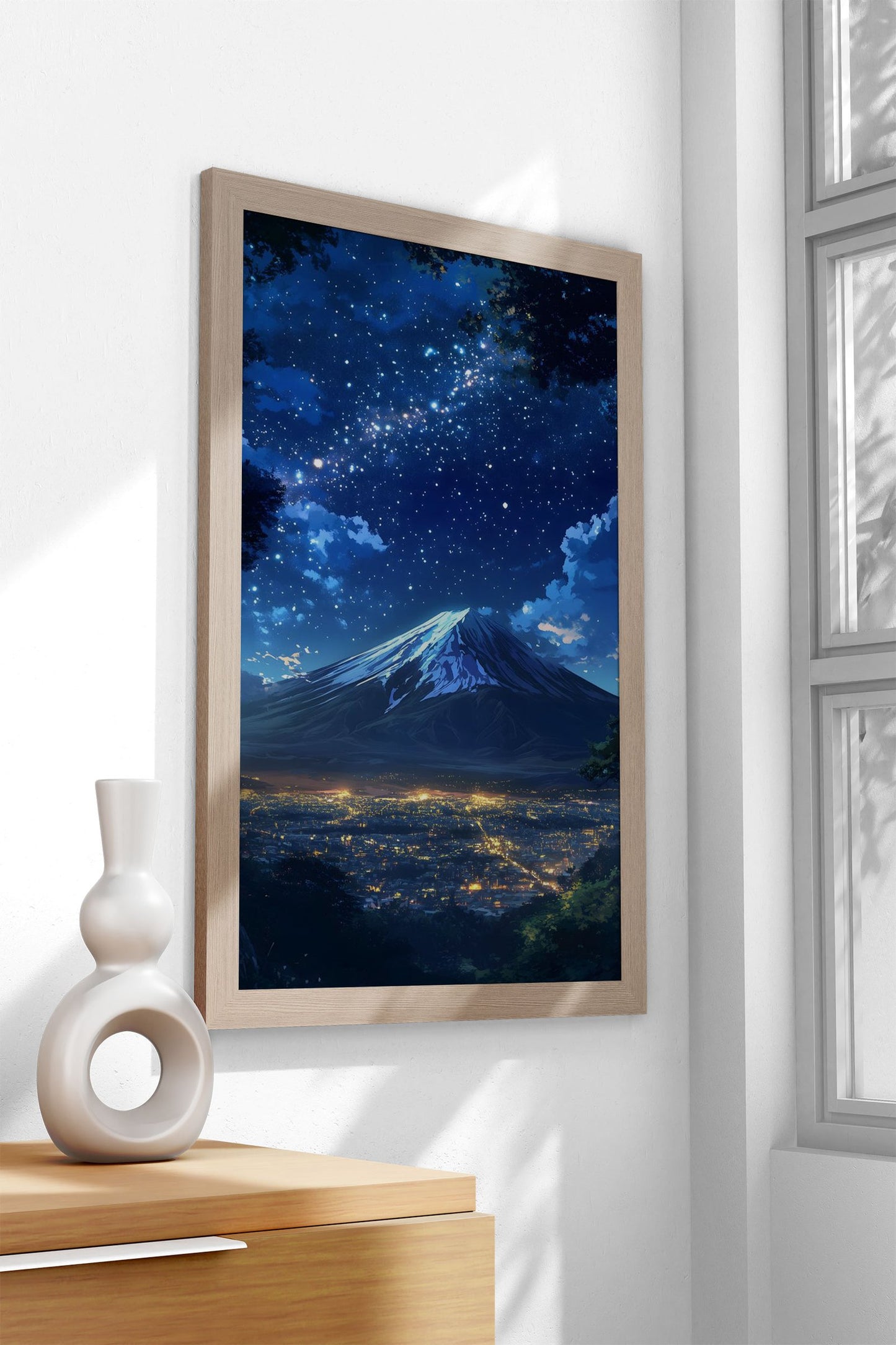 Mount Japan Fuji Light City in Night Sky Asian Style Poster | Wall Art for Home & Office | High-Quality Print - High-Quality Visual Display