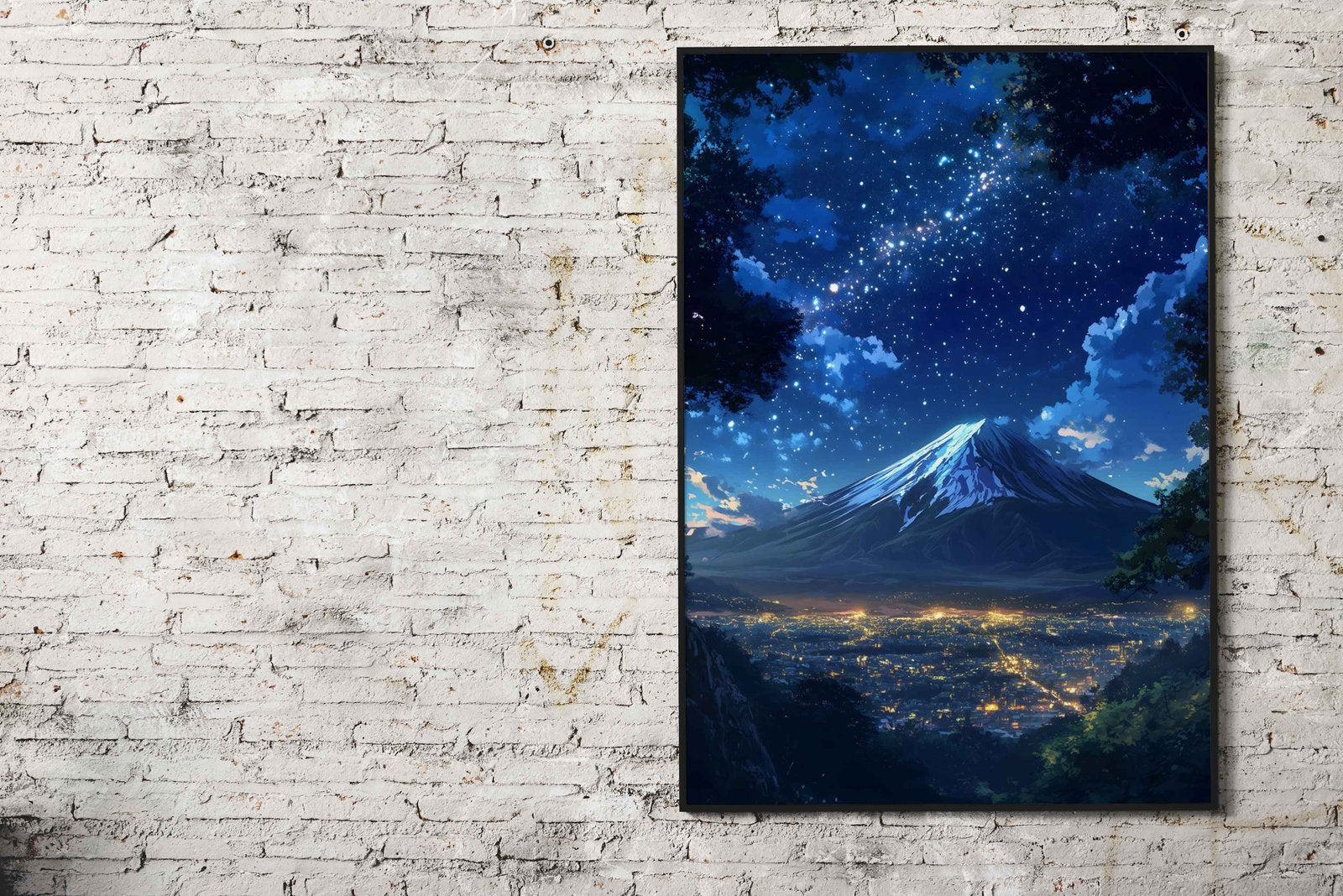 Mount Japan Fuji Light City in Night Sky Asian Style Poster | Wall Art for Home & Office | High-Quality Print - High-Quality Visual Display
