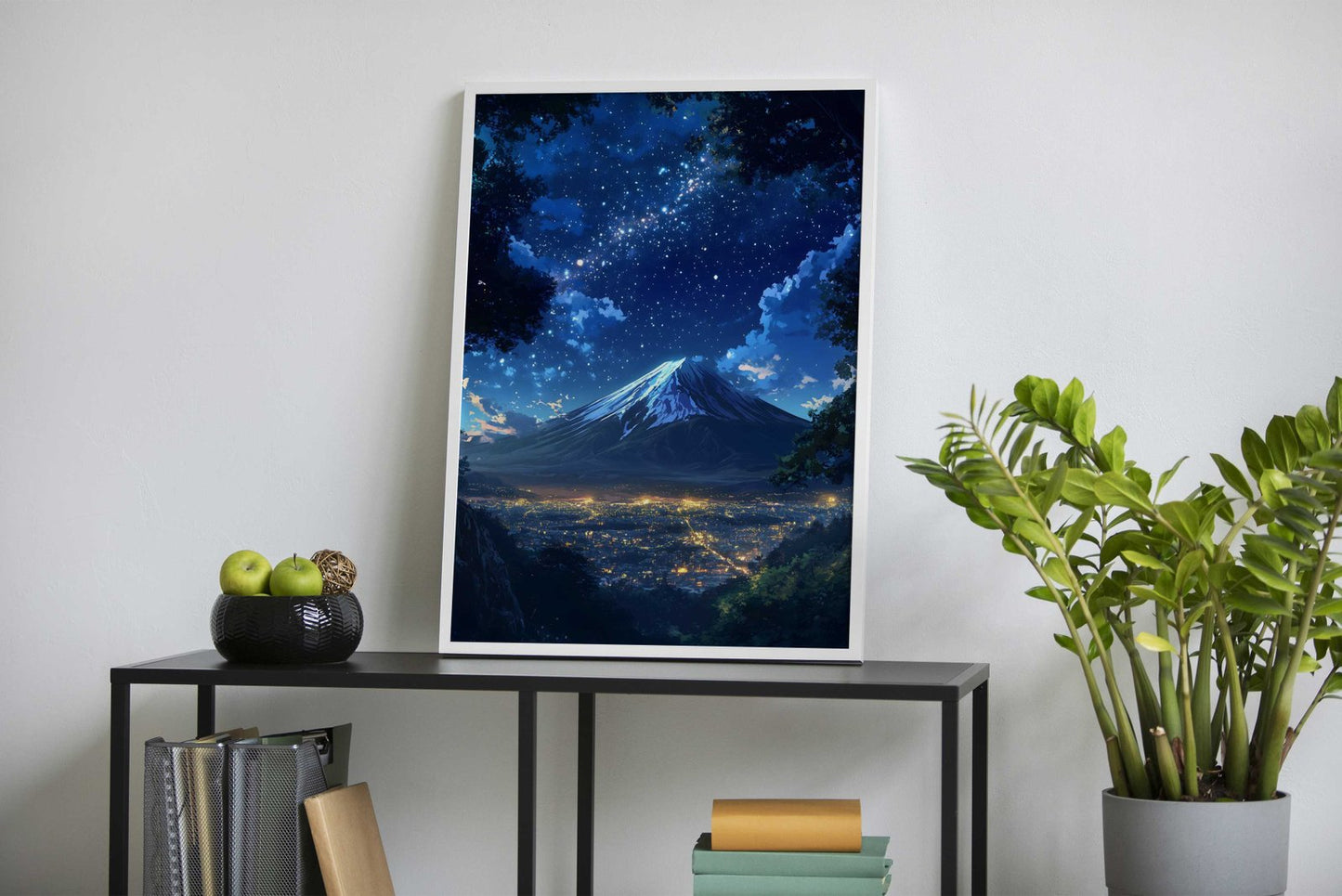 Mount Japan Fuji Light City in Night Sky Asian Style Poster | Wall Art for Home & Office | High-Quality Print - High-Quality Visual Display