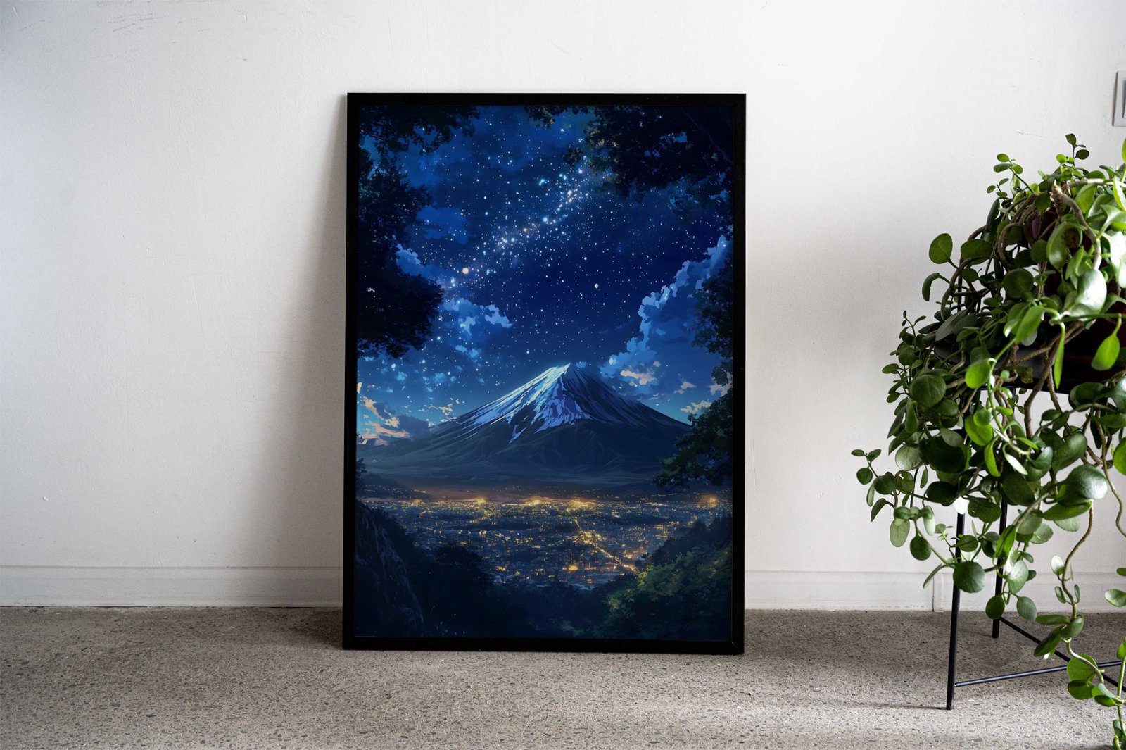 Mount Japan Fuji Light City in Night Sky Asian Style Poster | Wall Art for Home & Office | High-Quality Print - High-Quality Visual Display