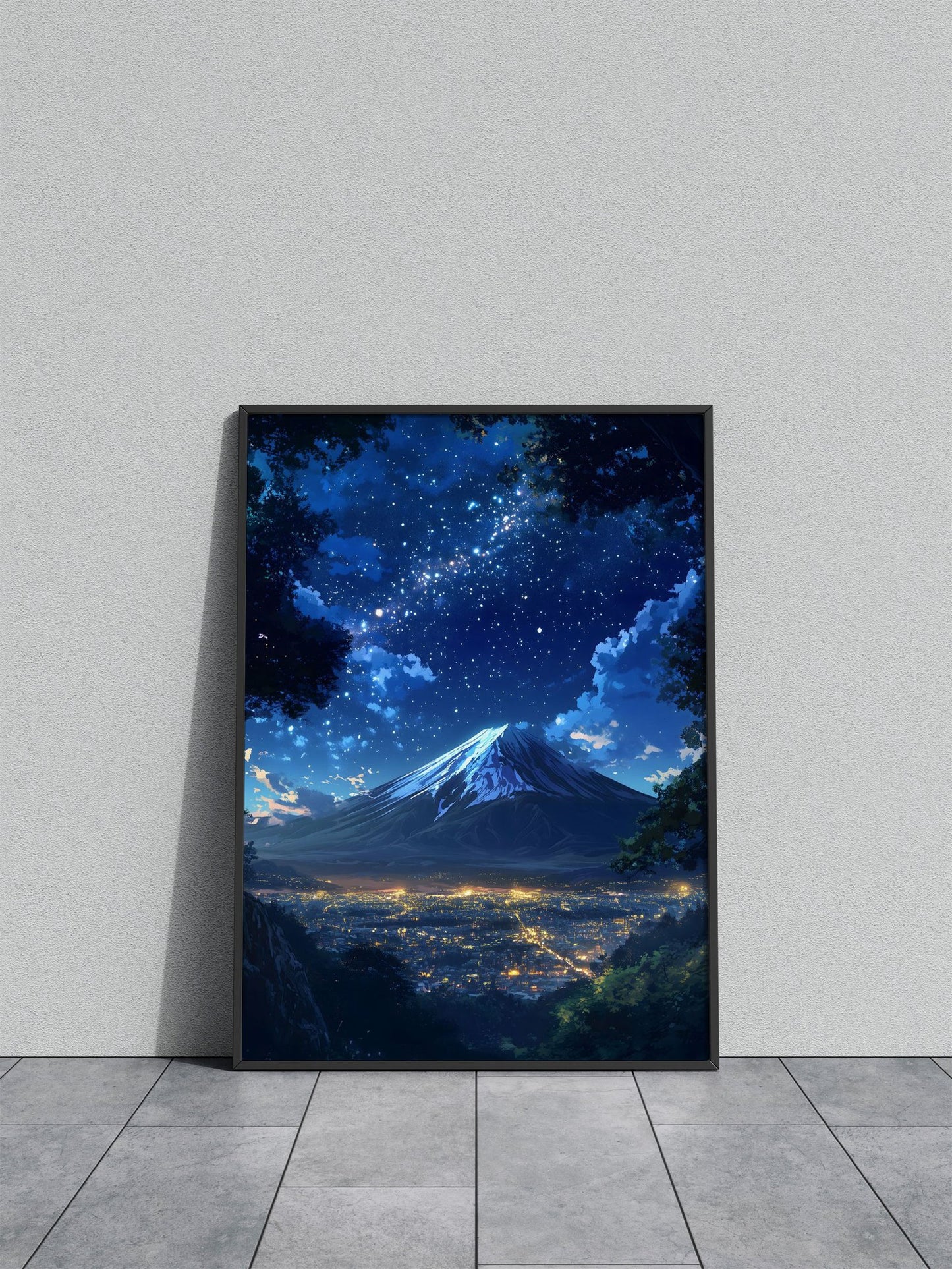 Mount Japan Fuji Light City in Night Sky Asian Style Poster | Wall Art for Home & Office | High-Quality Print - High-Quality Visual Display