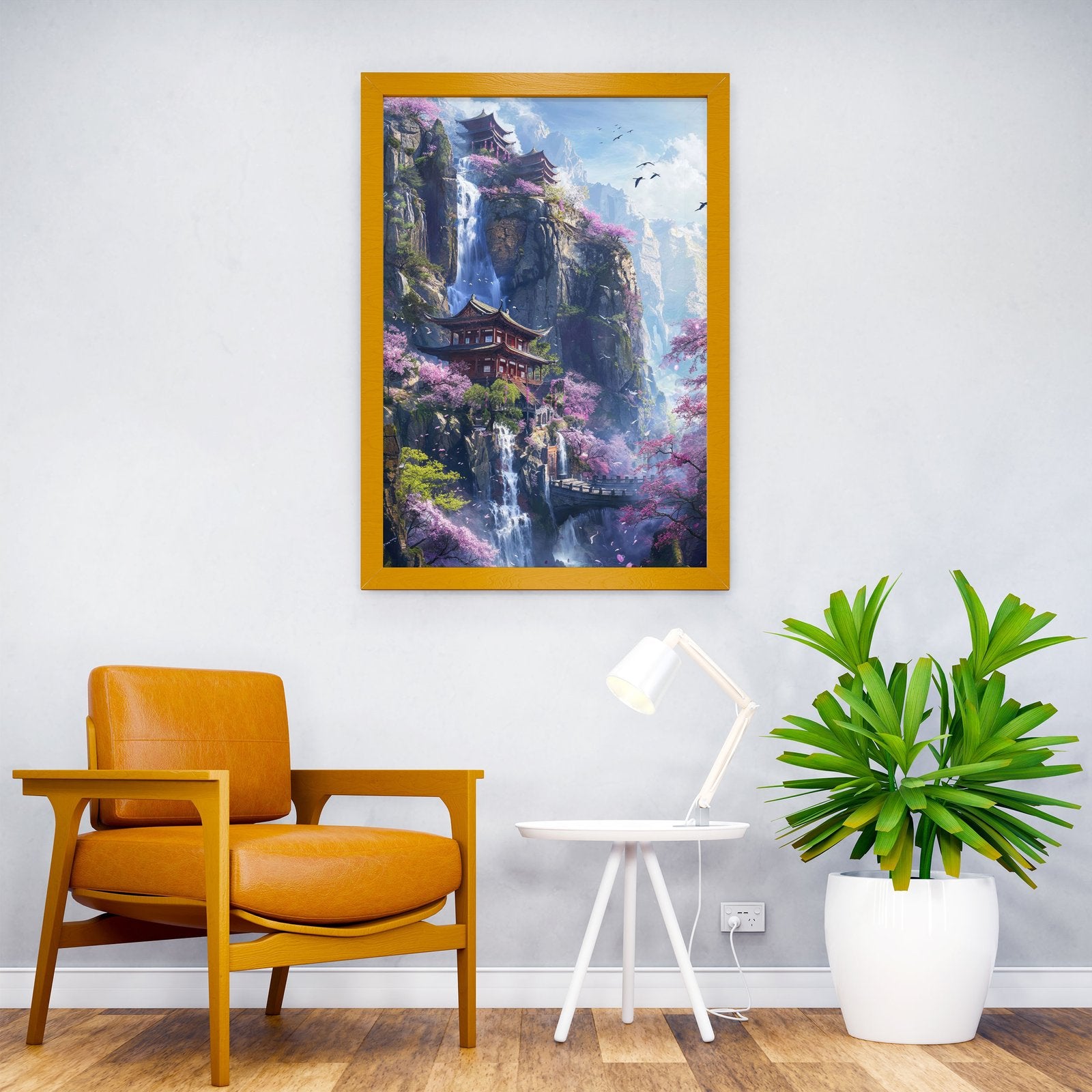 Mountain Blossom Temple Asian Style Poster | Wall Art for Home & Office | High-Quality Print - High-Quality Visual Display