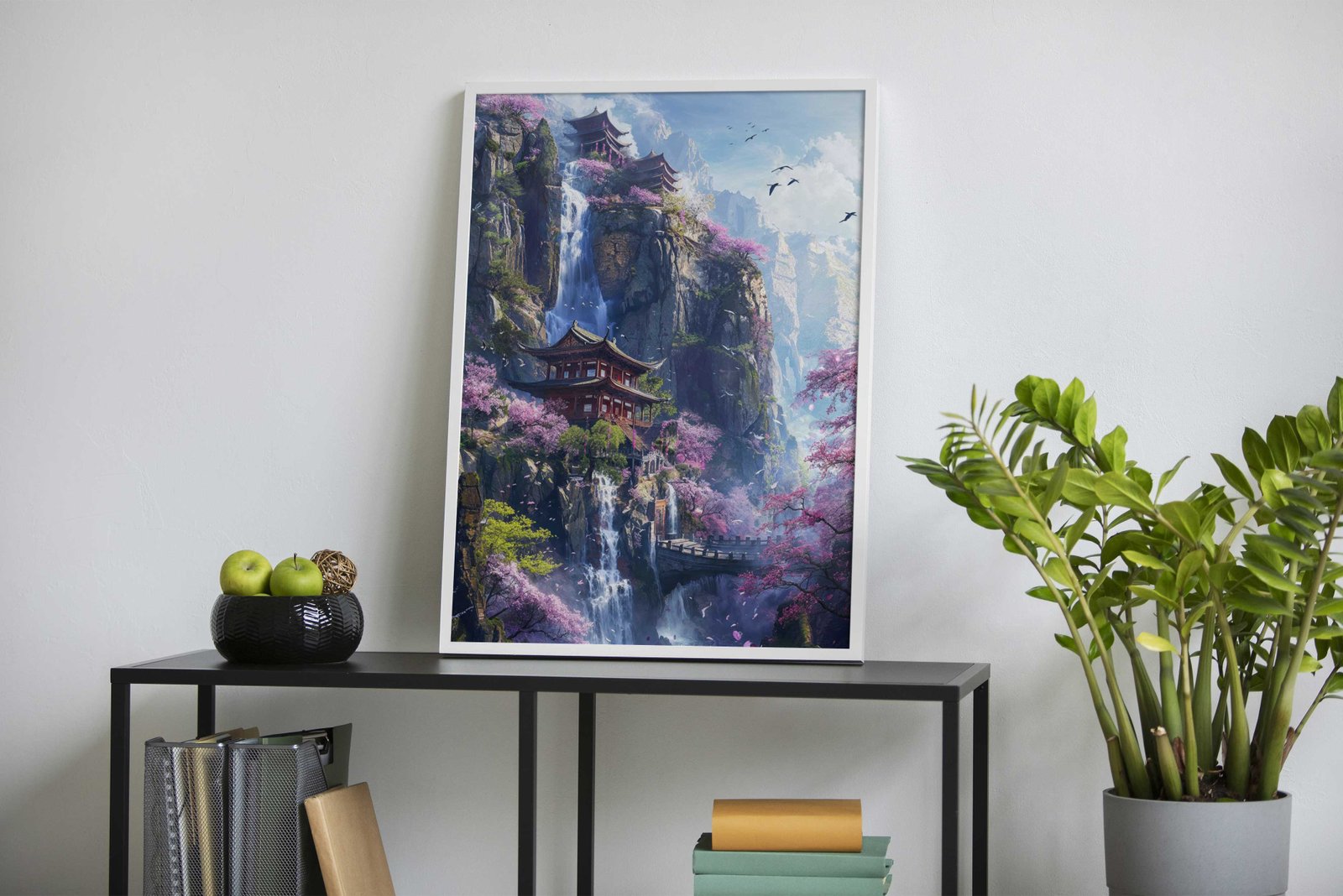 Mountain Blossom Temple Asian Style Poster | Wall Art for Home & Office | High-Quality Print - High-Quality Visual Display