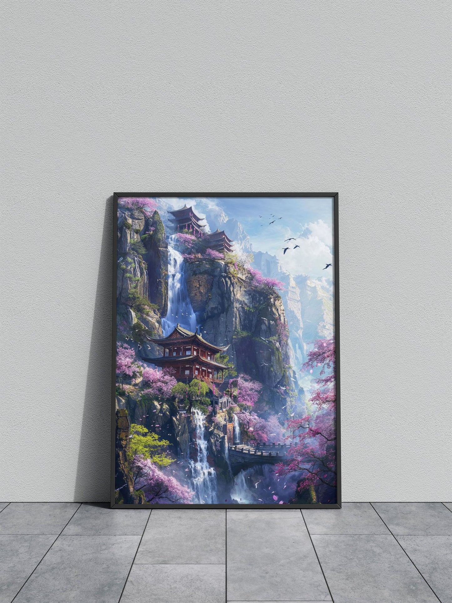 Mountain Blossom Temple Asian Style Poster | Wall Art for Home & Office | High-Quality Print - High-Quality Visual Display