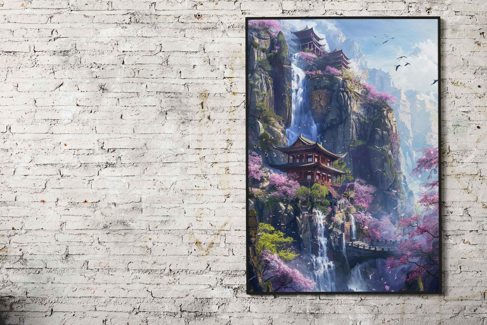 Mountain Blossom Temple Asian Style Poster | Wall Art for Home & Office | High-Quality Print - High-Quality Visual Display