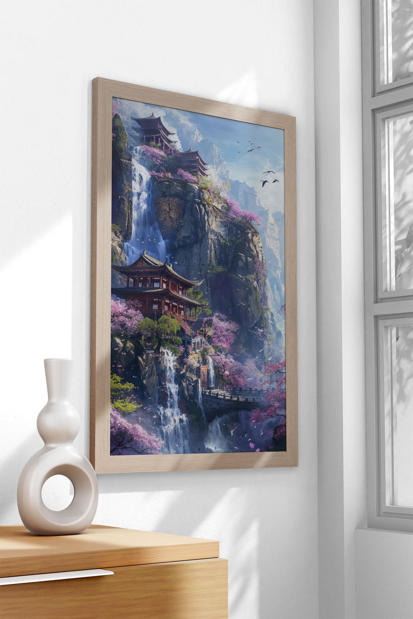 Mountain Blossom Temple Asian Style Poster | Wall Art for Home & Office | High-Quality Print - High-Quality Visual Display