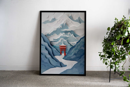 Mountain Flat Paper Craft Asian Style Poster | Wall Art for Home & Office | High-Quality Print - High-Quality Visual Display