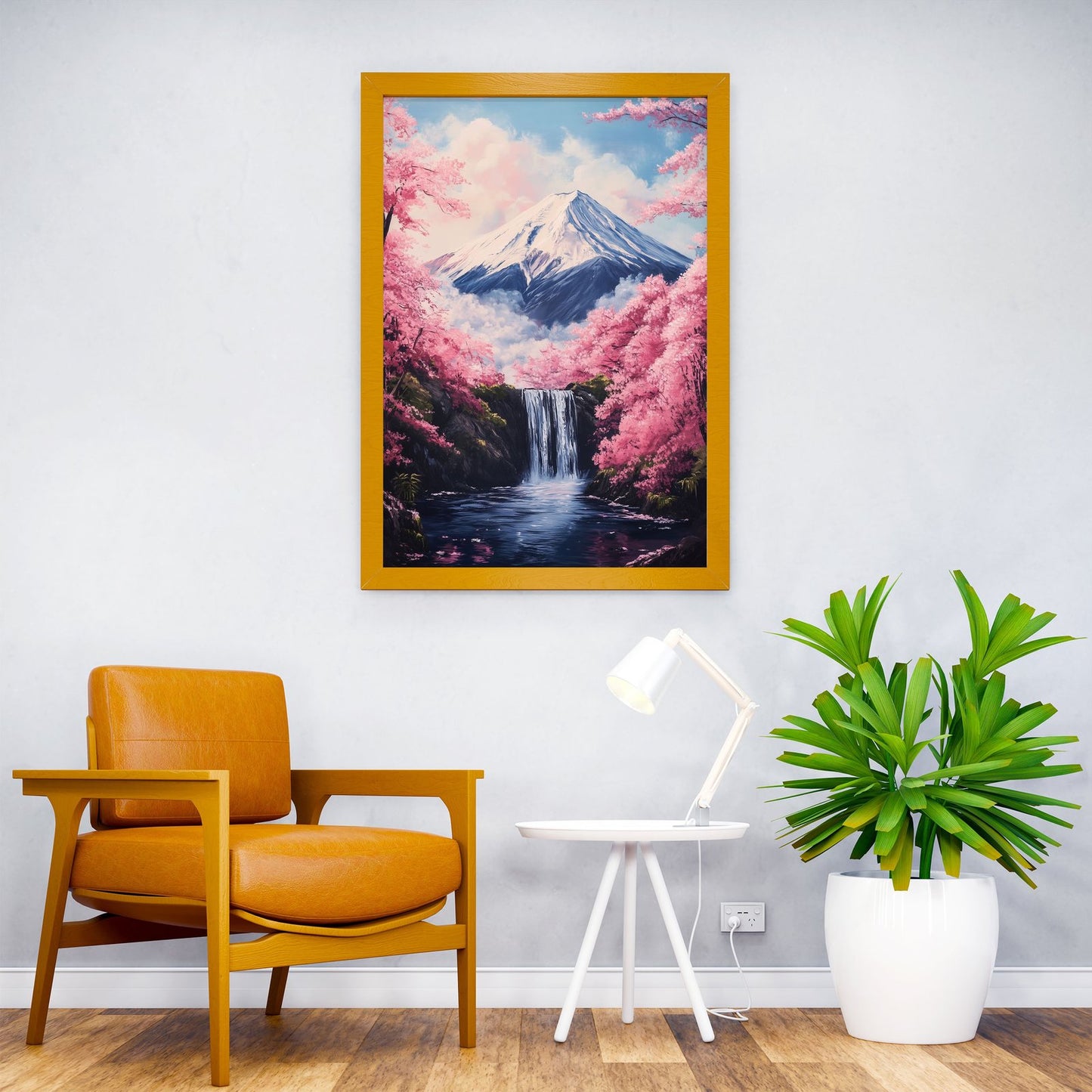 Mountain Fuji Waterfall Sakura Asian Style Poster | Wall Art for Home & Office | High-Quality Print - High-Quality Visual Display