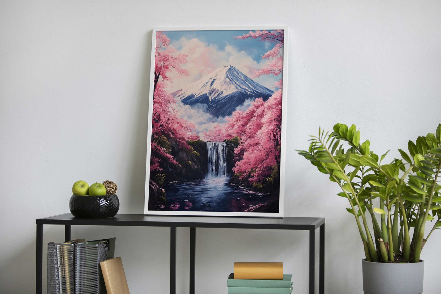 Mountain Fuji Waterfall Sakura Asian Style Poster | Wall Art for Home & Office | High-Quality Print - High-Quality Visual Display