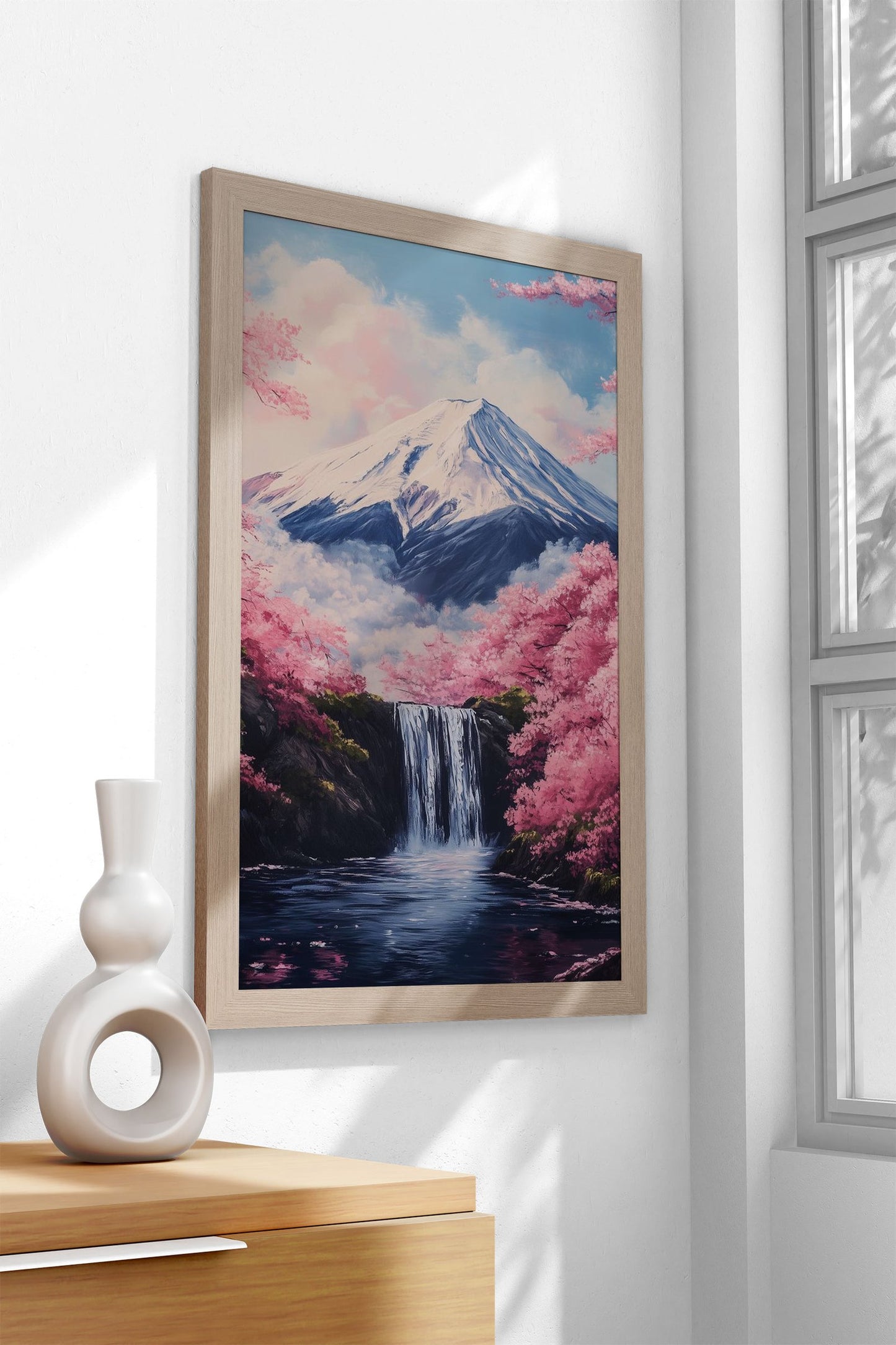Mountain Fuji Waterfall Sakura Asian Style Poster | Wall Art for Home & Office | High-Quality Print - High-Quality Visual Display