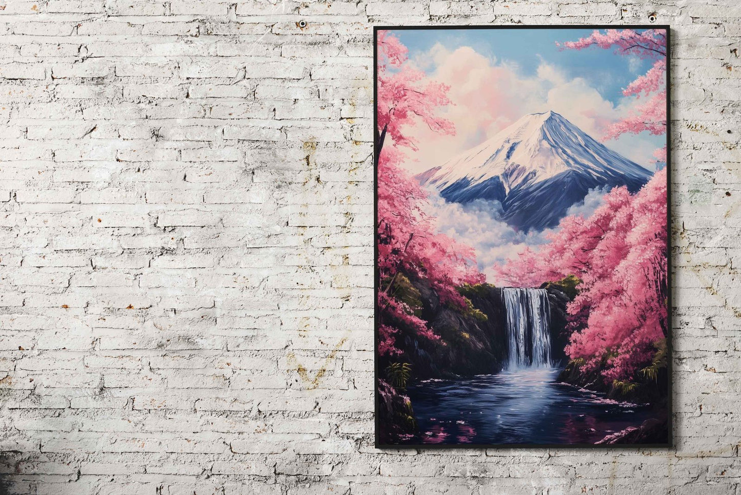 Mountain Fuji Waterfall Sakura Asian Style Poster | Wall Art for Home & Office | High-Quality Print - High-Quality Visual Display