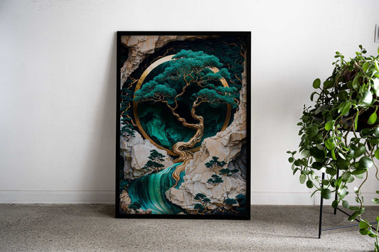 Mountain Tree Kintsugi Art Asian Style Poster | Wall Art for Home & Office | High-Quality Print - High-Quality Visual Display