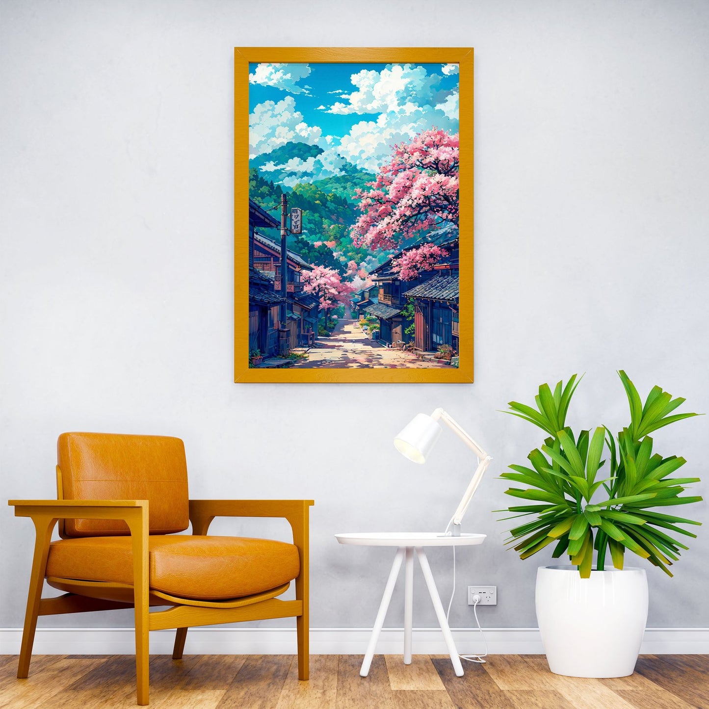 Mountain Village in Spring Asian Style Poster | Wall Art for Home & Office | High-Quality Print - High-Quality Visual Display