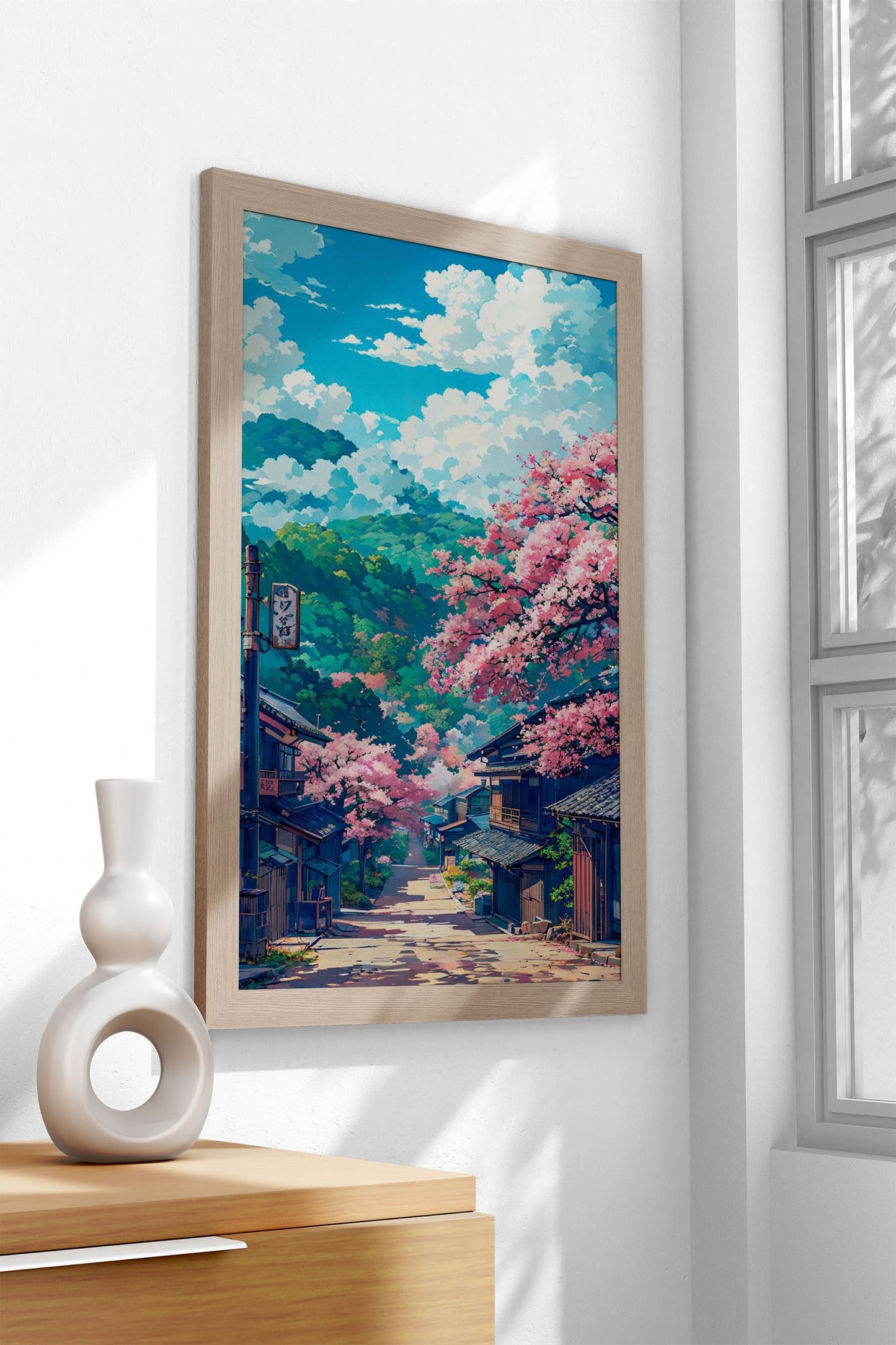 Mountain Village in Spring Asian Style Poster | Wall Art for Home & Office | High-Quality Print - High-Quality Visual Display