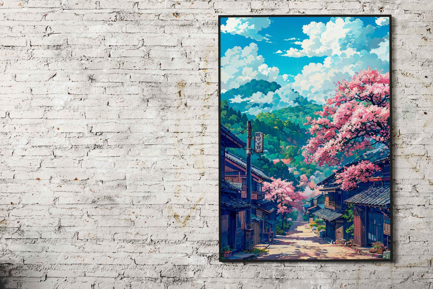 Mountain Village in Spring Asian Style Poster | Wall Art for Home & Office | High-Quality Print - High-Quality Visual Display