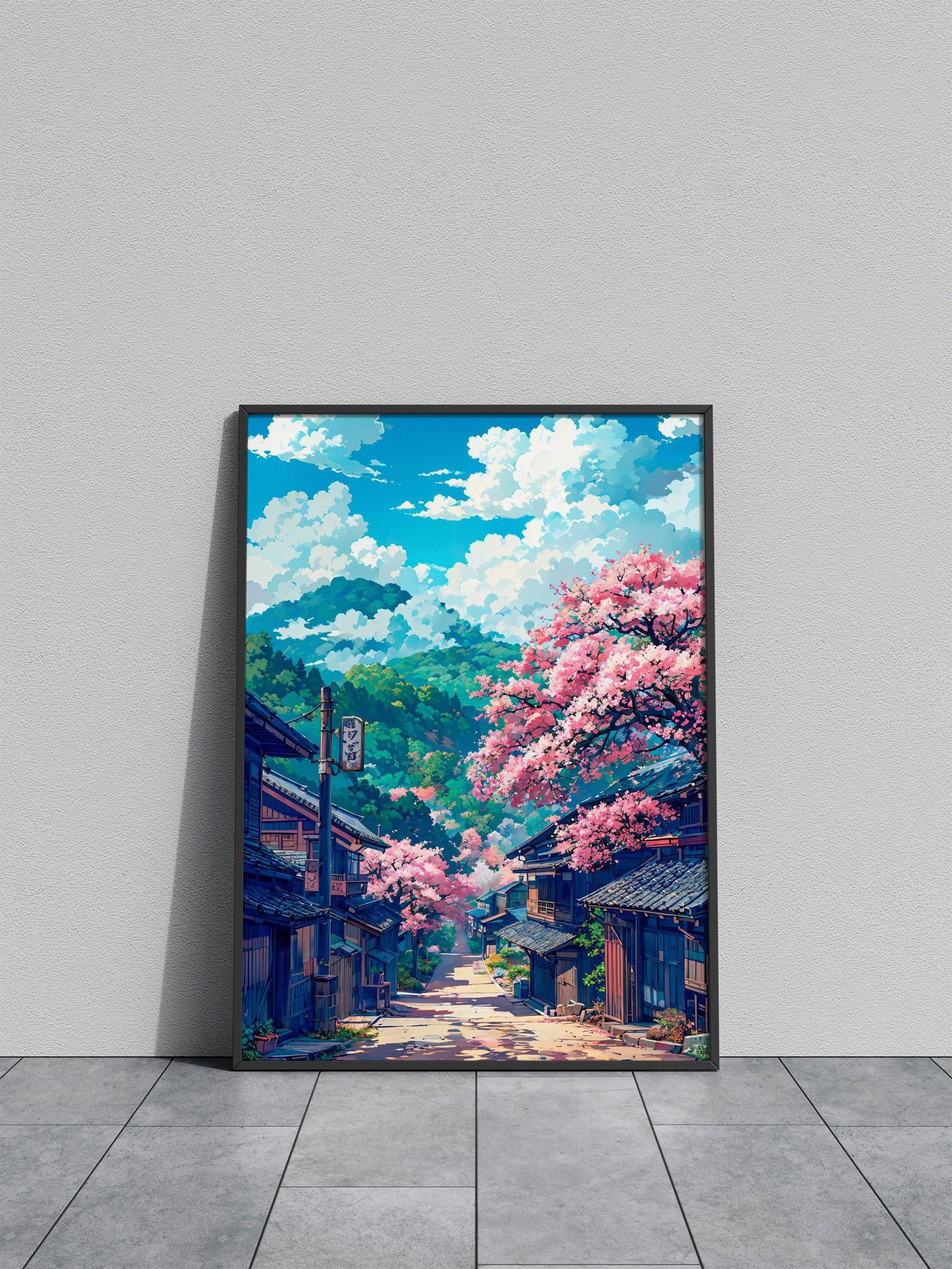 Mountain Village in Spring Asian Style Poster | Wall Art for Home & Office | High-Quality Print - High-Quality Visual Display