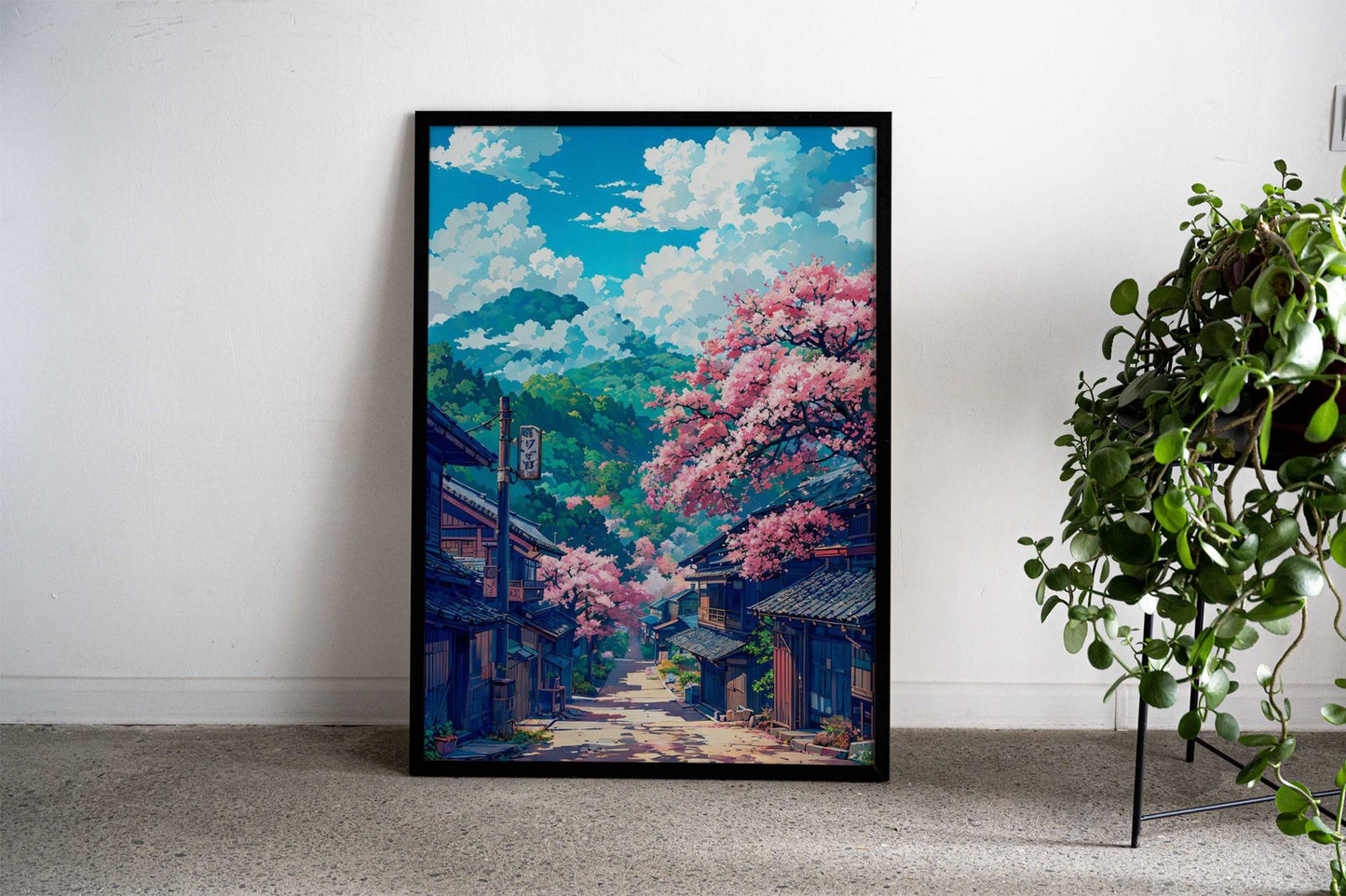 Mountain Village in Spring Asian Style Poster | Wall Art for Home & Office | High-Quality Print - High-Quality Visual Display