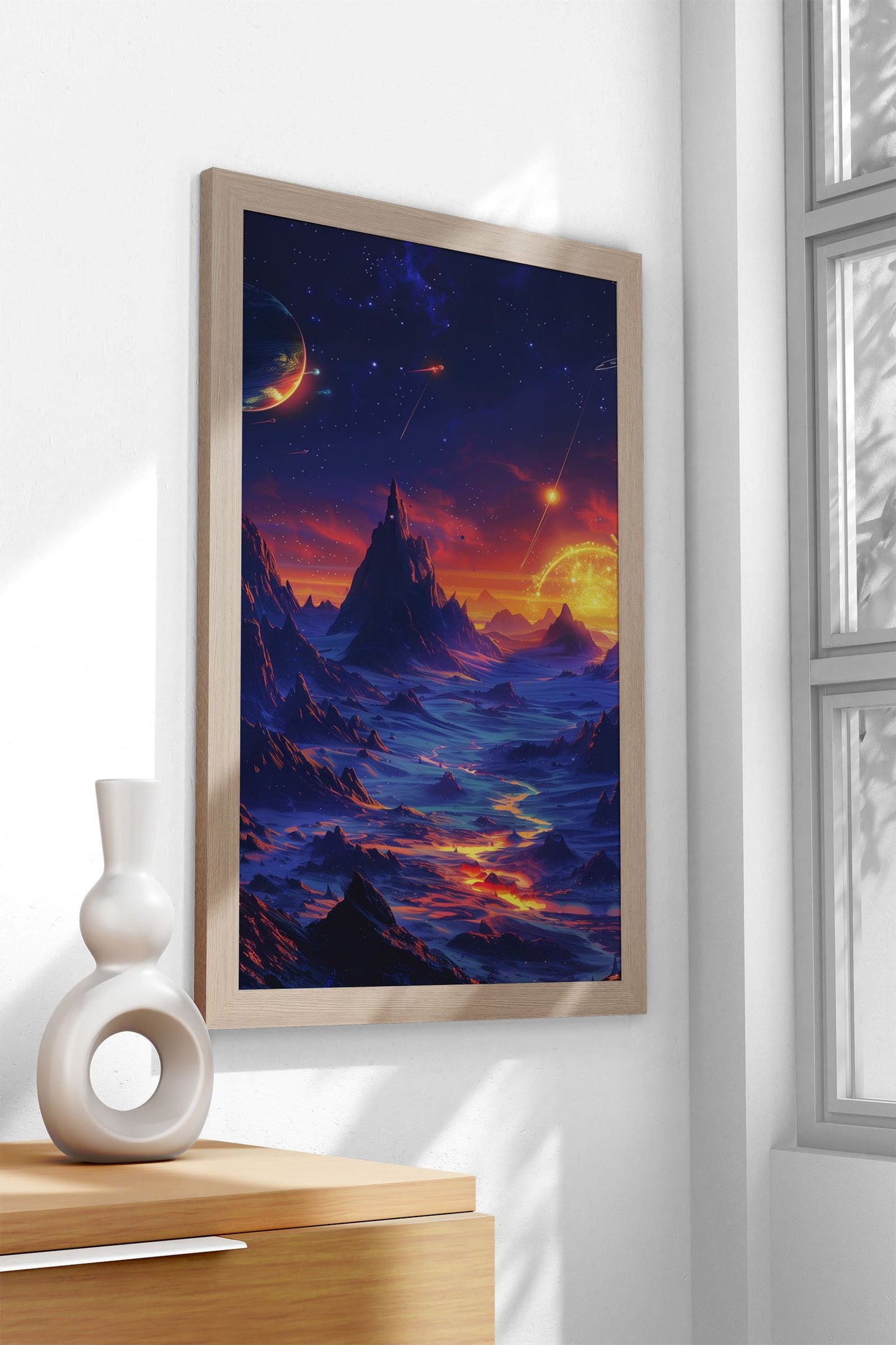 Mountains and Planets Asian Style Poster | Wall Art for Home & Office | High-Quality Print - High-Quality Visual Display
