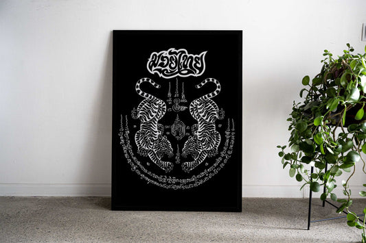 Muaythai Sak Yant Tigers Asian Style Poster | Wall Art for Home & Office | High-Quality Print - High-Quality Visual Display