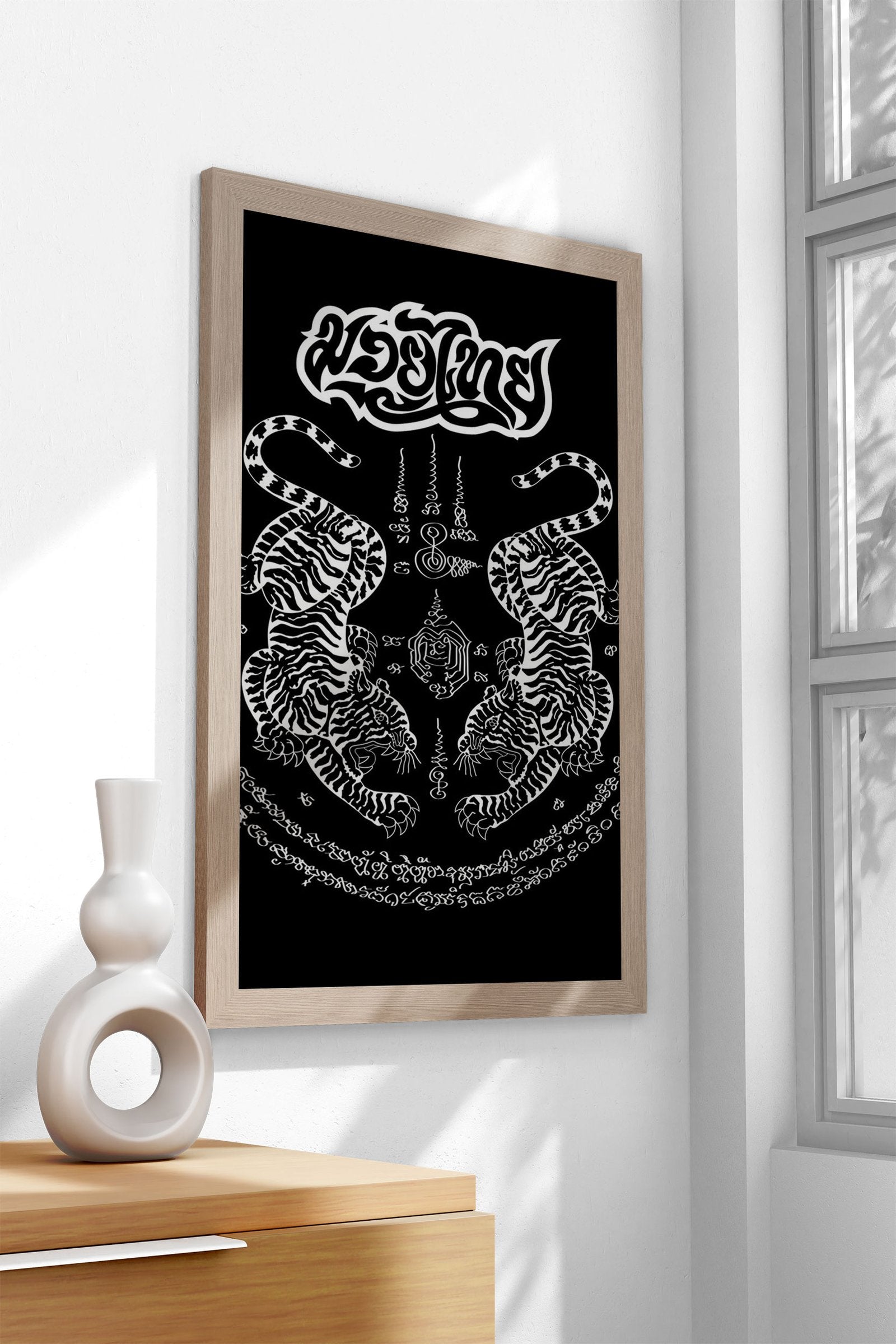 Muaythai Sak Yant Tigers Asian Style Poster | Wall Art for Home & Office | High-Quality Print - High-Quality Visual Display