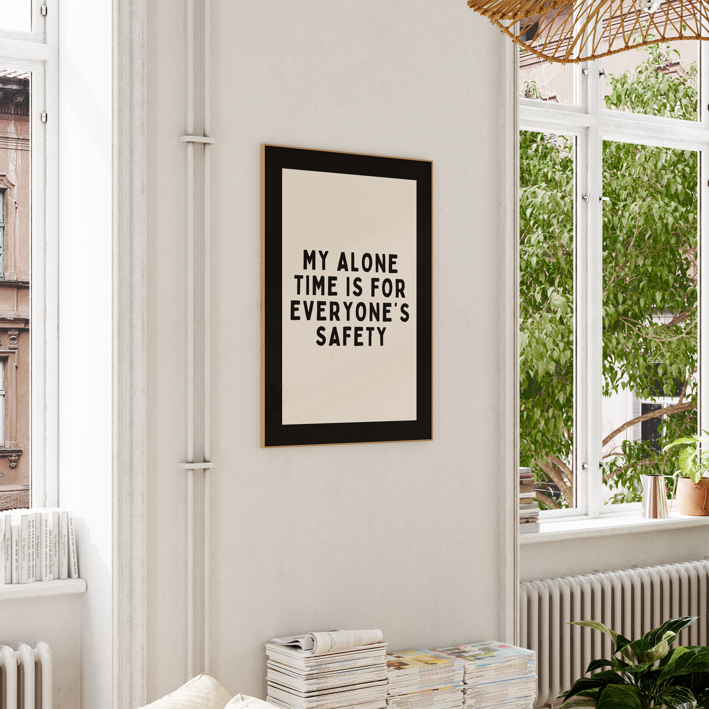 My Alone Time Is For Everyone's Safety | Black and Cream | Art Print - High-Quality Premium Wall Art Decor Sticker