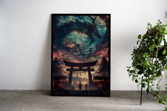 Mystical Dragon Torii Gate Asian Style Poster |  Wall Art for Home & Office | High-Quality Print - High-Quality Visual Display