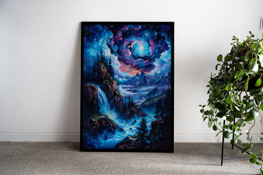 Mystical Waterfall Landscape Asian Style Post er | Wall Art for Home & Office | High-Quality Print - High-Quality Visual Display