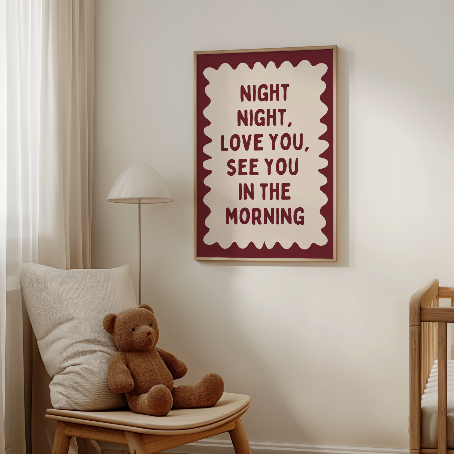 Night Night, Love You | Plum and Cream | Wall Art Print - High-Quality Premium Wall Art Decor Sticker