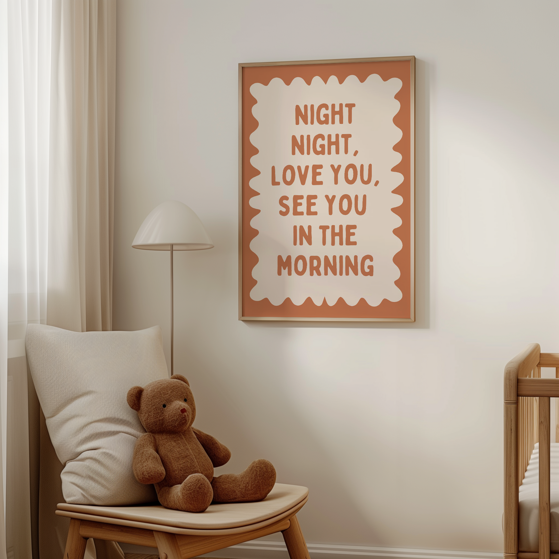 Night Night, Love You | Tan and Cream | Wall Art Print - High-Quality Premium Wall Art Decor Sticker