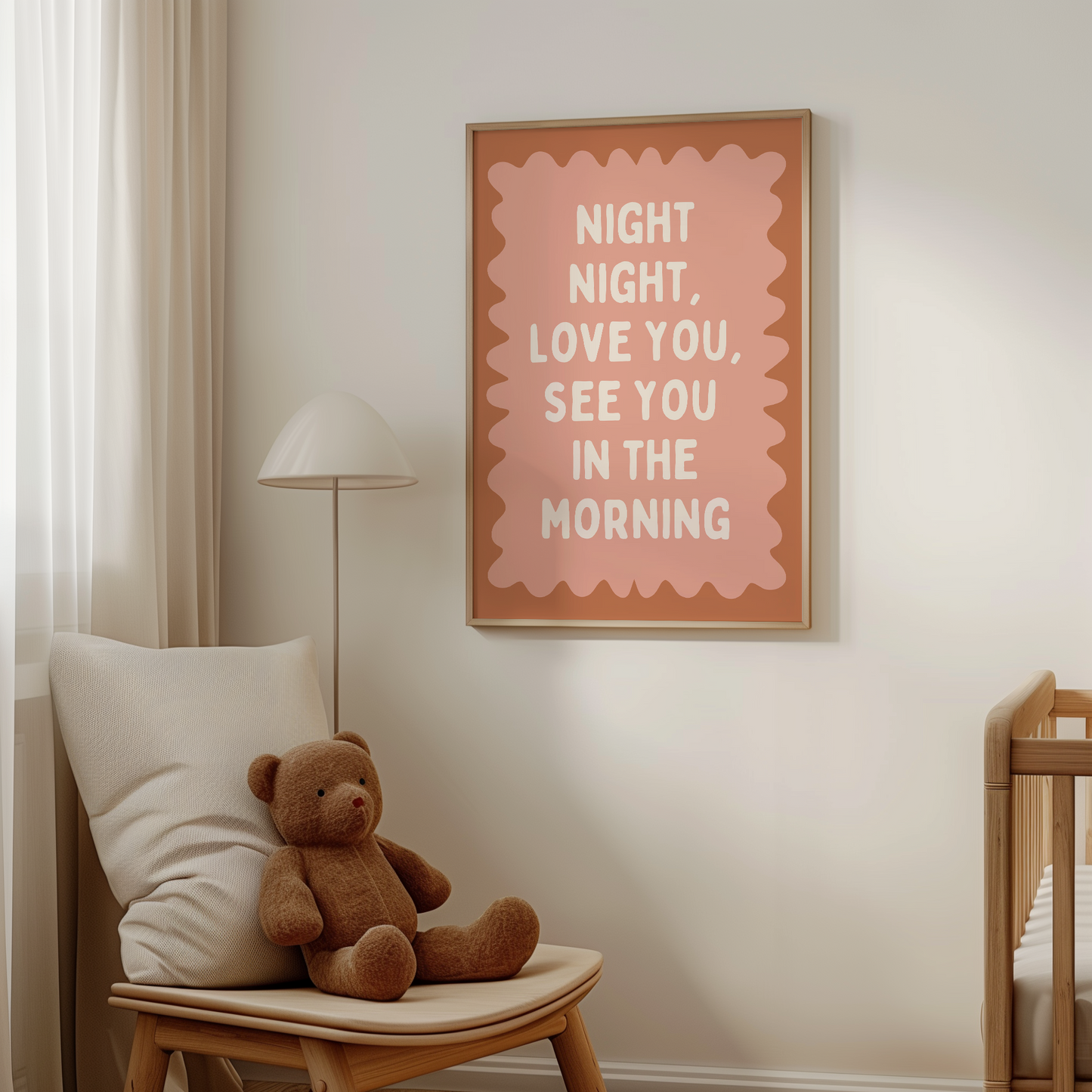 Night Night, Love You | Tan, Peach and Cream | Wall Art Print - High-Quality Premium Wall Art Decor Sticker