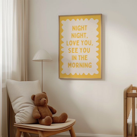 Night Night, Love You | Yellow and Cream | Wall Art Print - High-Quality Premium Wall Art Decor Sticker