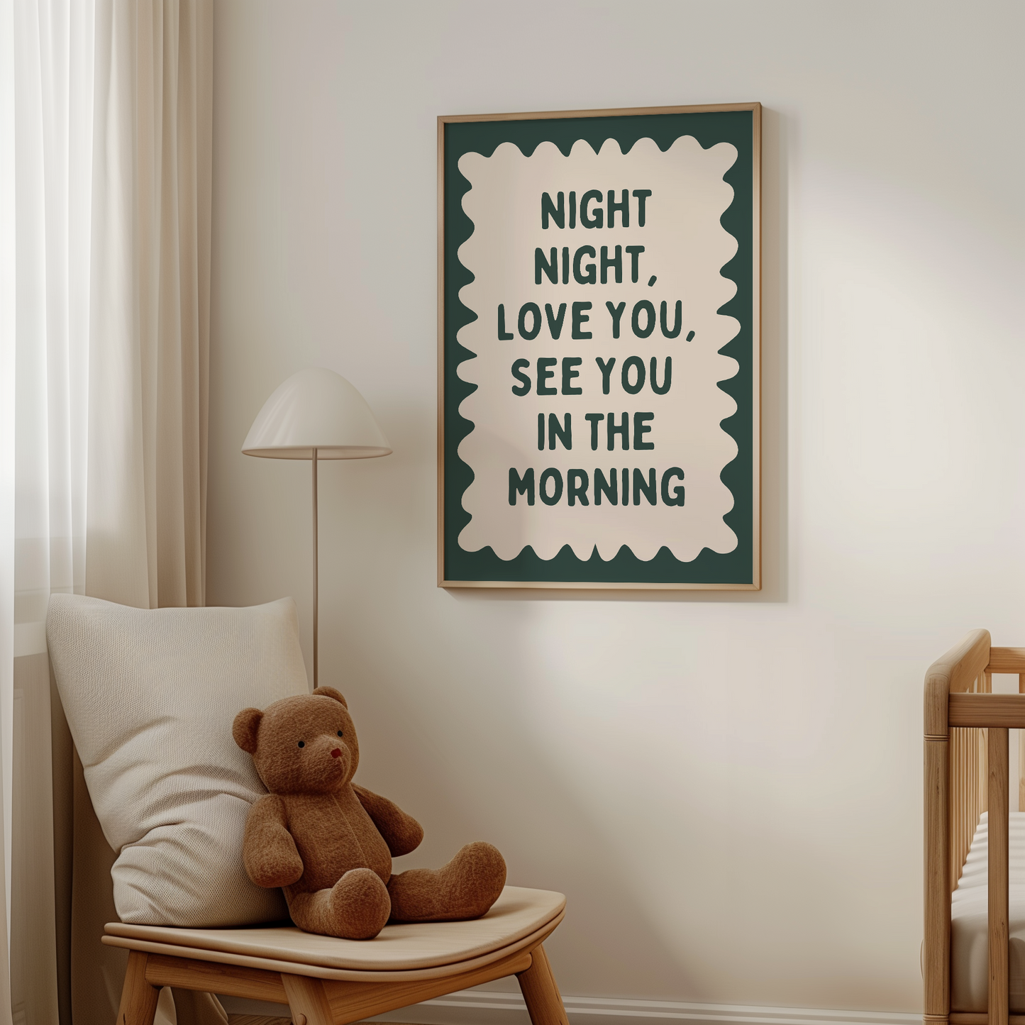 Night Night, Love You | Forest Green and Cream | Wall Art Print - High-Quality Premium Wall Art Decor Sticker
