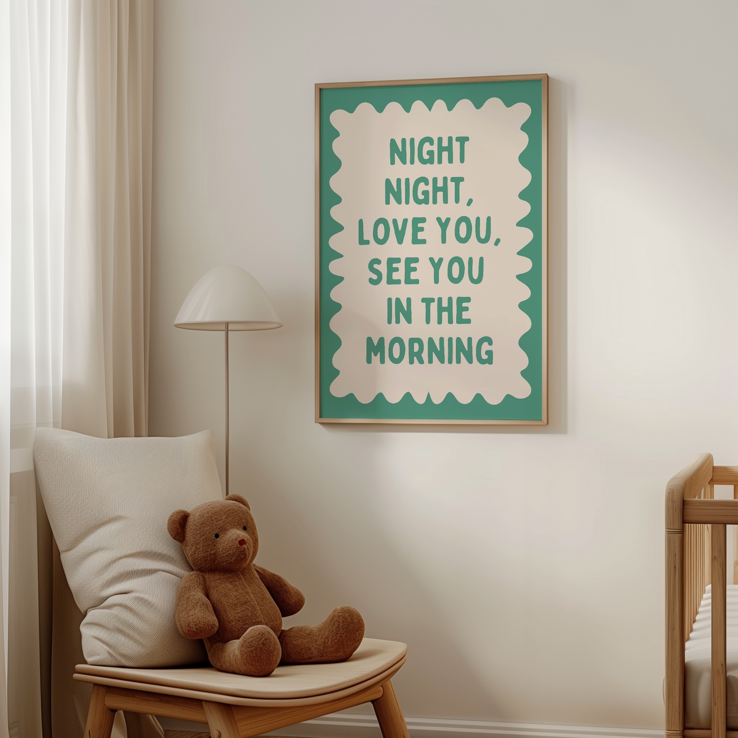 Night Night, Love You | Vivid Teal and Cream | Wall Art Print - High-Quality Premium Wall Art Decor Sticker