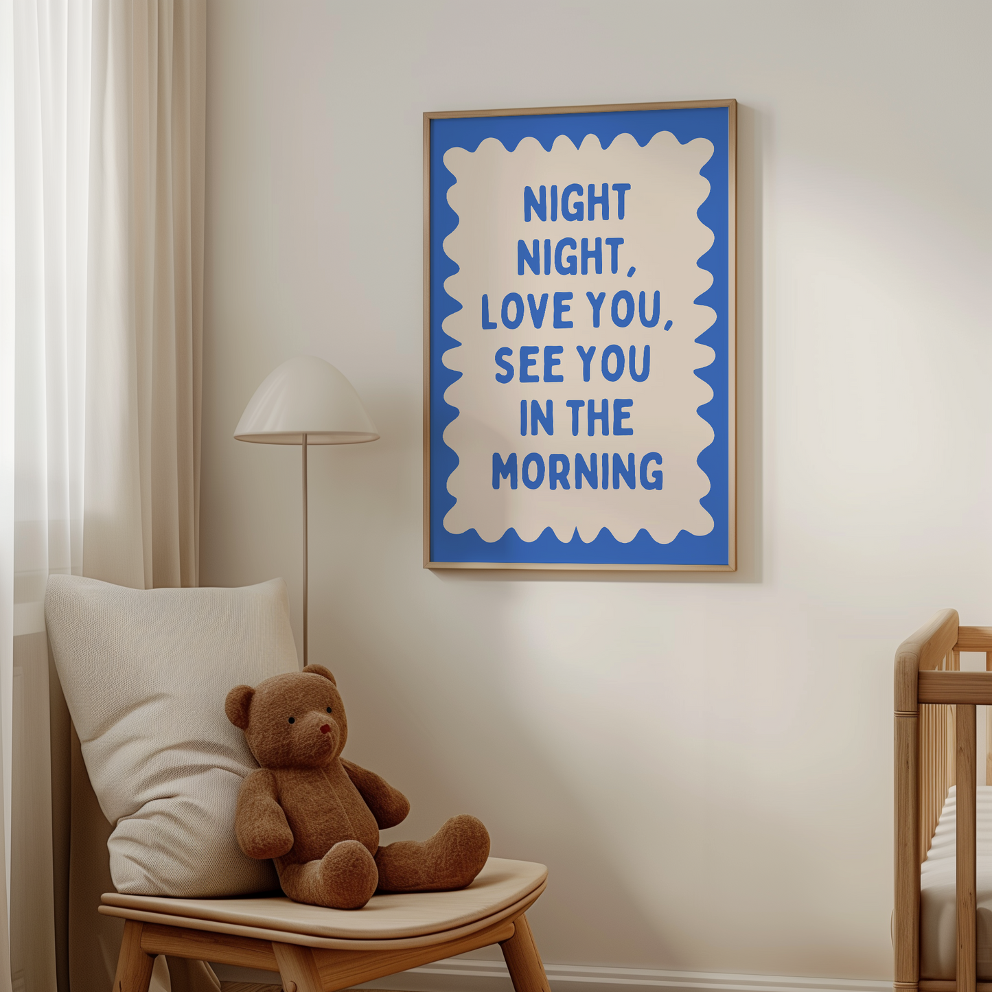 Night Night, Love You | True Blue and Cream | Wall Art Print - High-Quality Premium Wall Art Decor Sticker