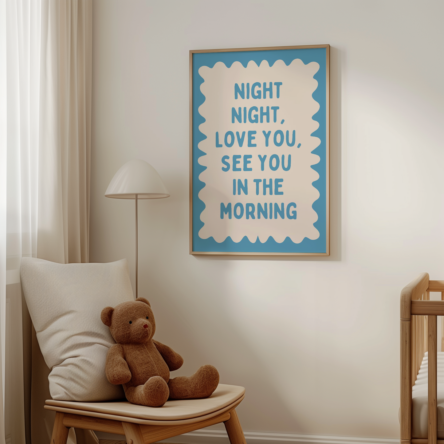Night Night, Love You | Denim and Cream | Wall Art Print - High-Quality Premium Wall Art Decor Sticker