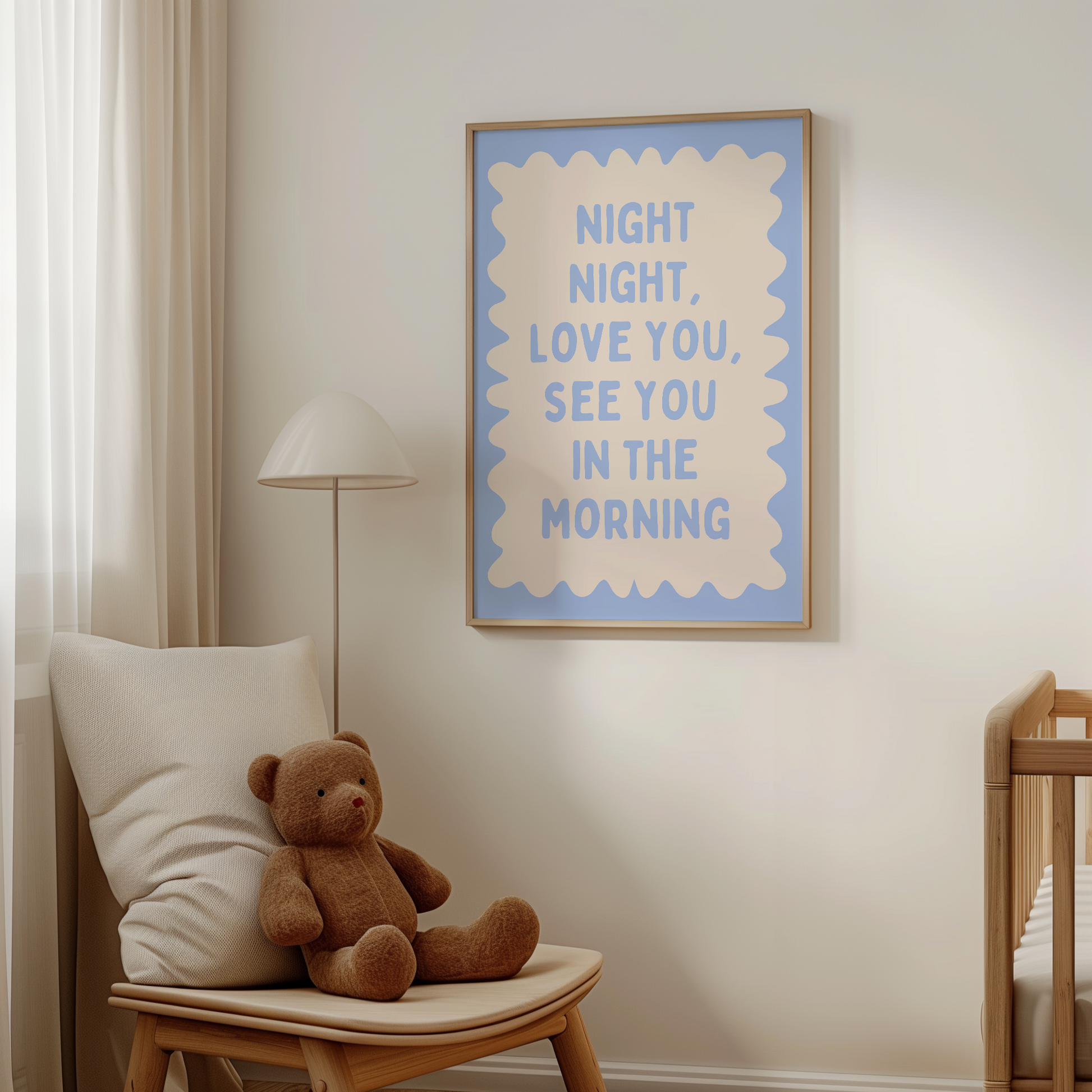 Night Night, Love You | Cornflower and Cream | Wall Art Print - High-Quality Premium Wall Art Decor Sticker
