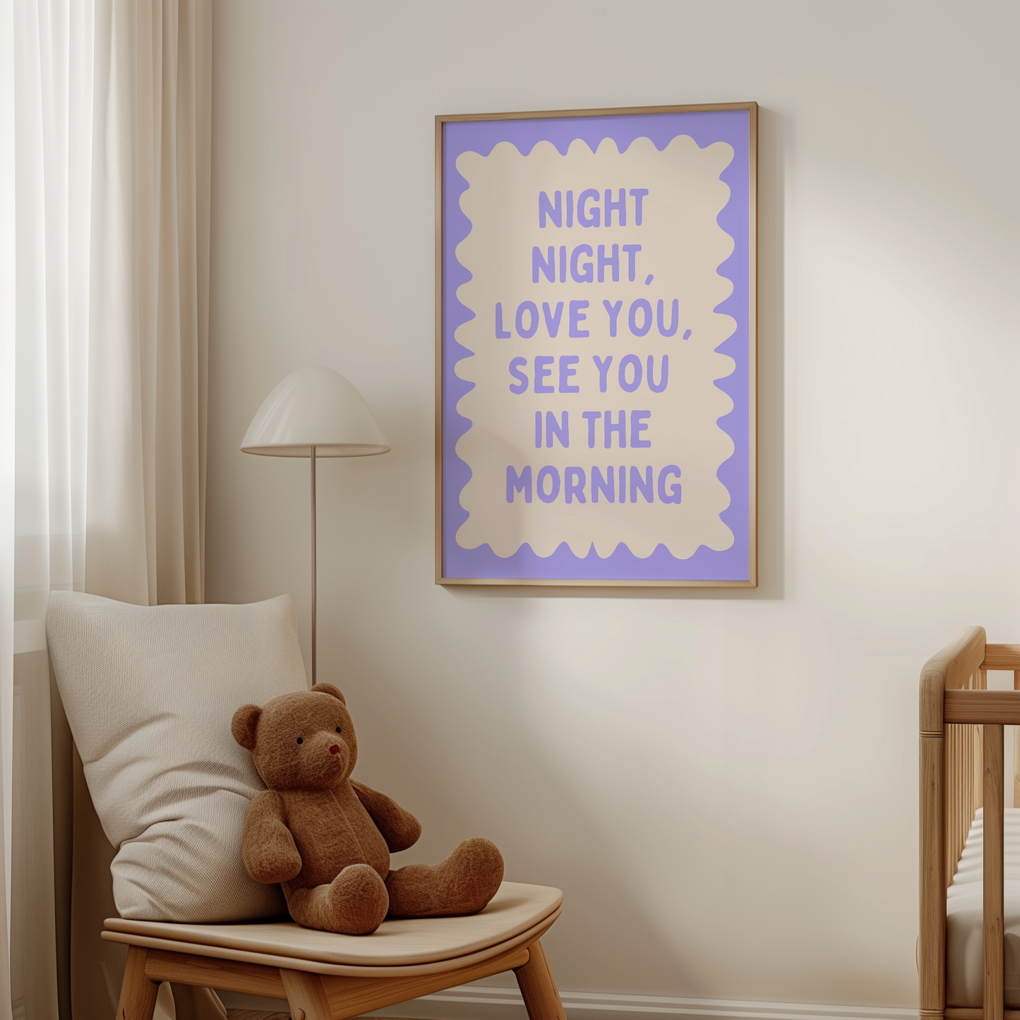 Night Night, Love You | Periwinkle and Cream | Wall Art Print - High-Quality Premium Wall Art Decor Sticker