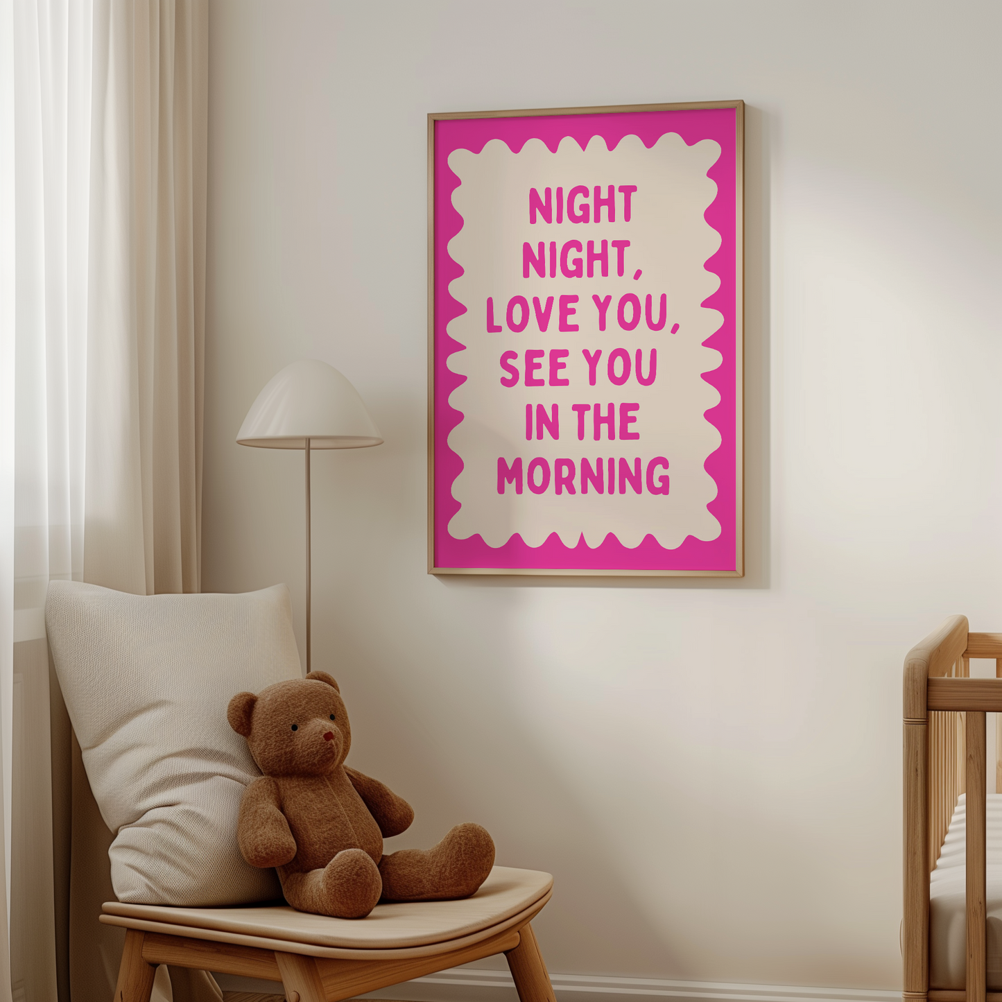 Night Night, Love You | Hot Pink  and Cream | Wall Art Print - High-Quality Premium Wall Art Decor Sticker