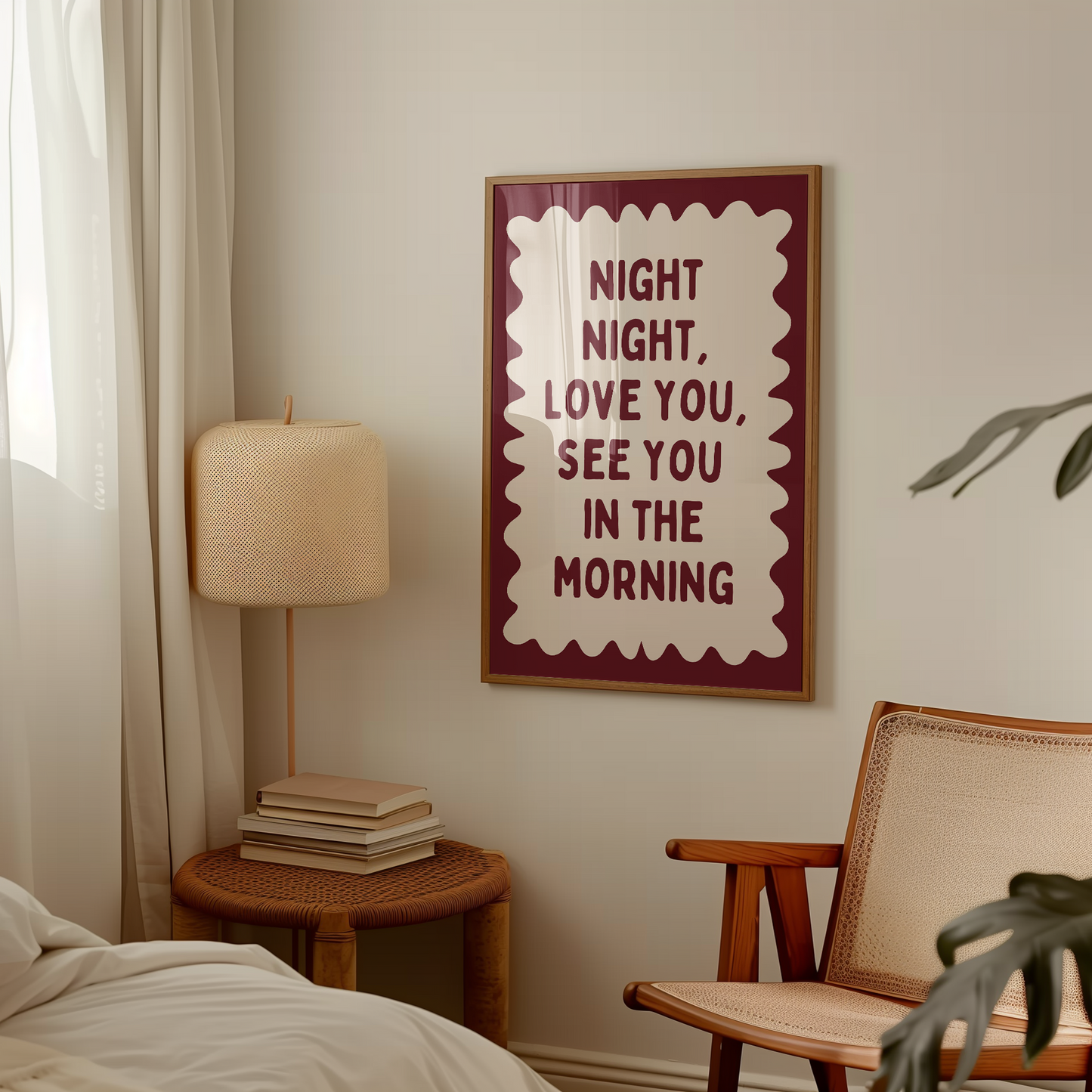 Night Night, Love You | Plum and Cream | Wall Art Print - High-Quality Premium Wall Art Decor Sticker