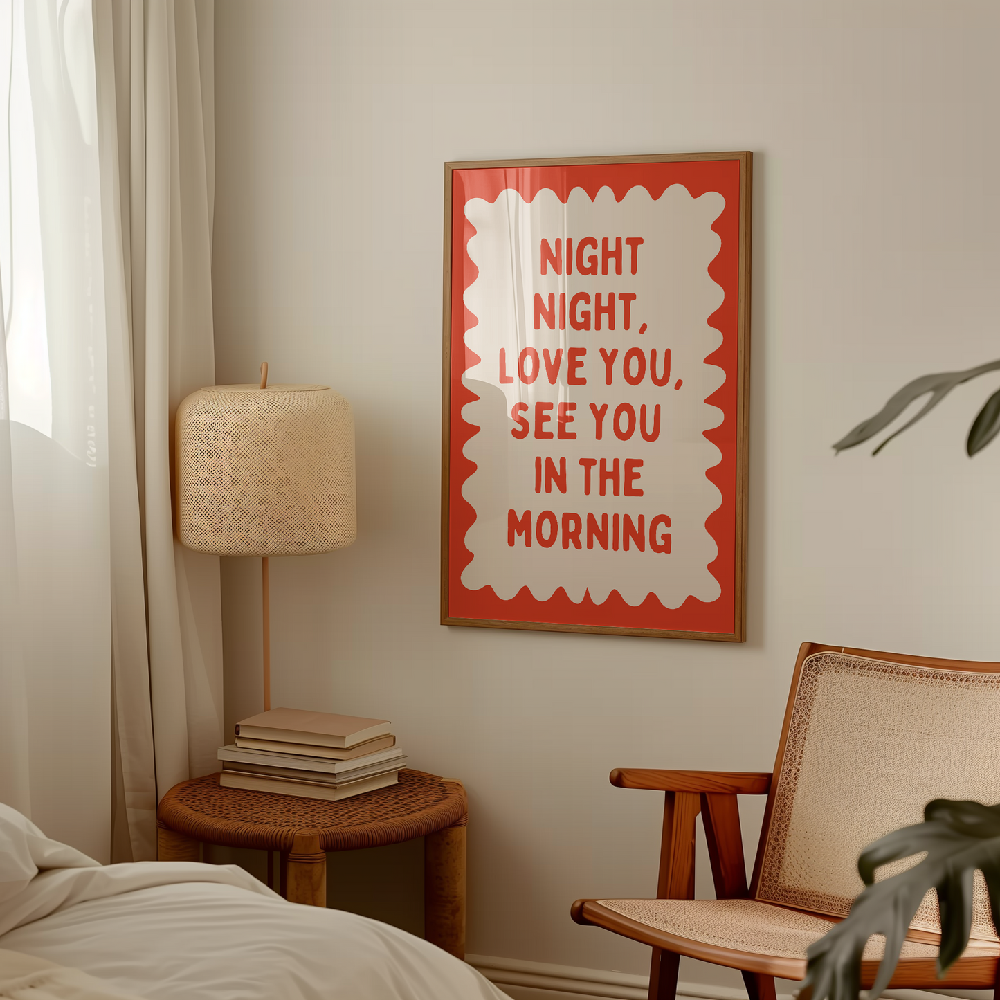 Night Night, Love You | Red Orange and Cream | Wall Art Print - High-Quality Premium Wall Art Decor Sticker