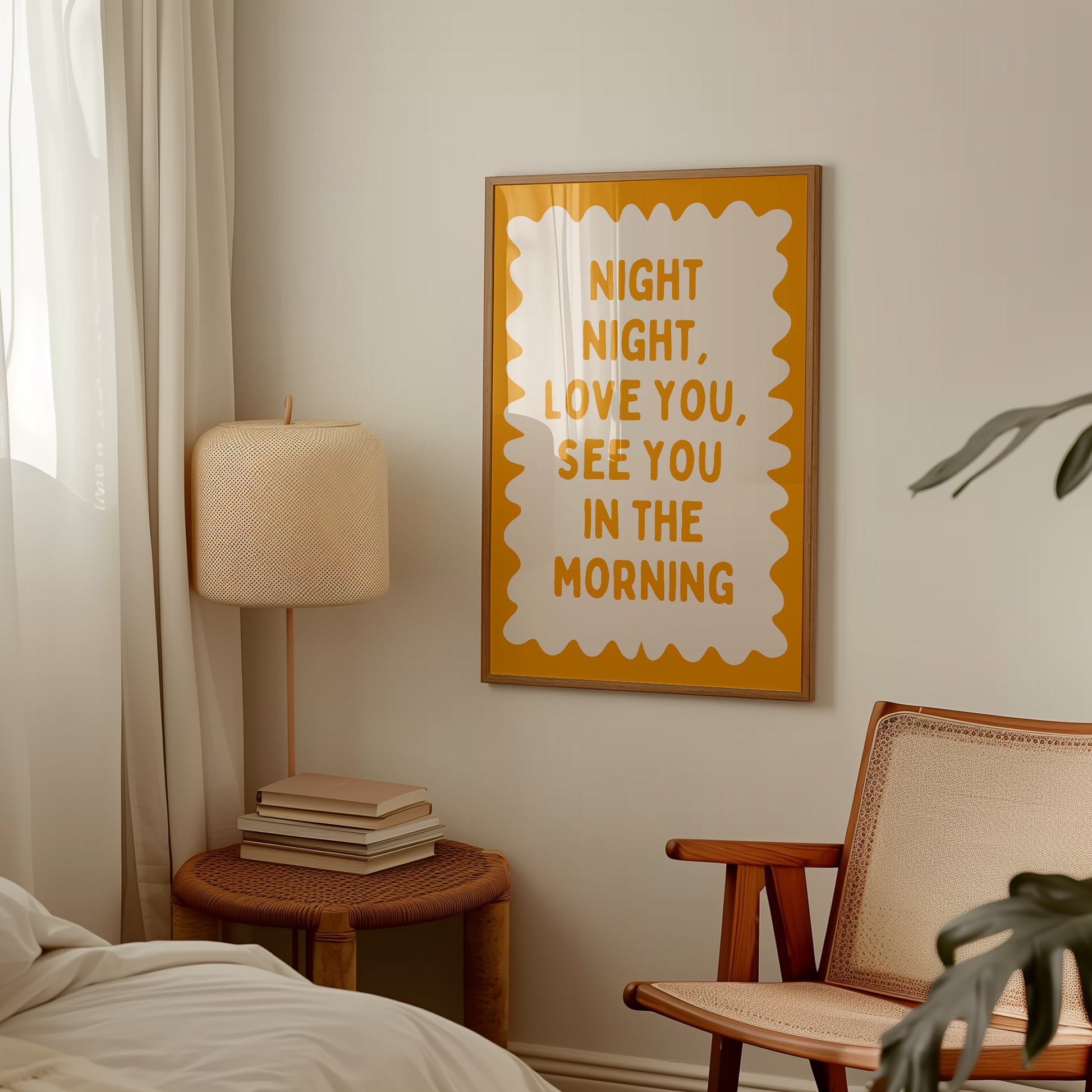 Night Night, Love You | Mustard and Cream | Wall Art Print - High-Quality Premium Wall Art Decor Sticker
