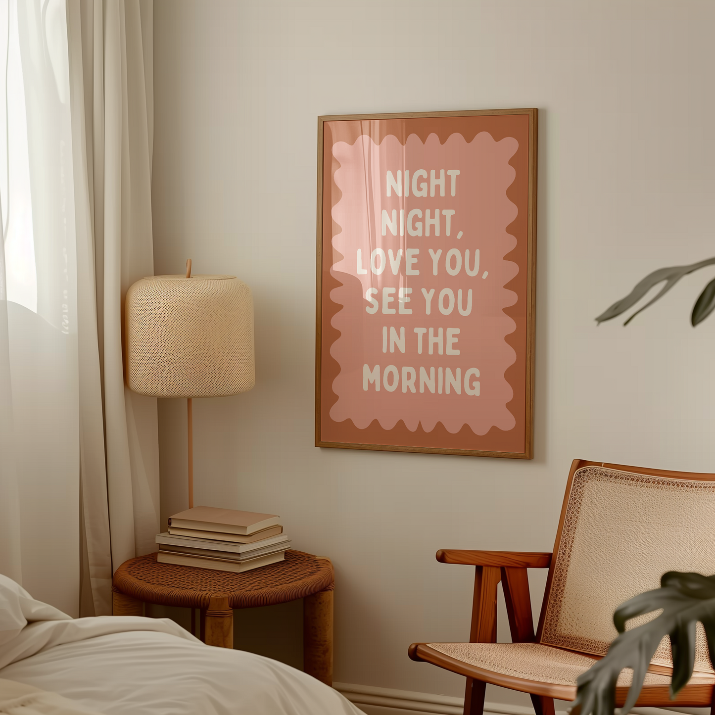Night Night, Love You | Tan, Peach and Cream | Wall Art Print - High-Quality Premium Wall Art Decor Sticker