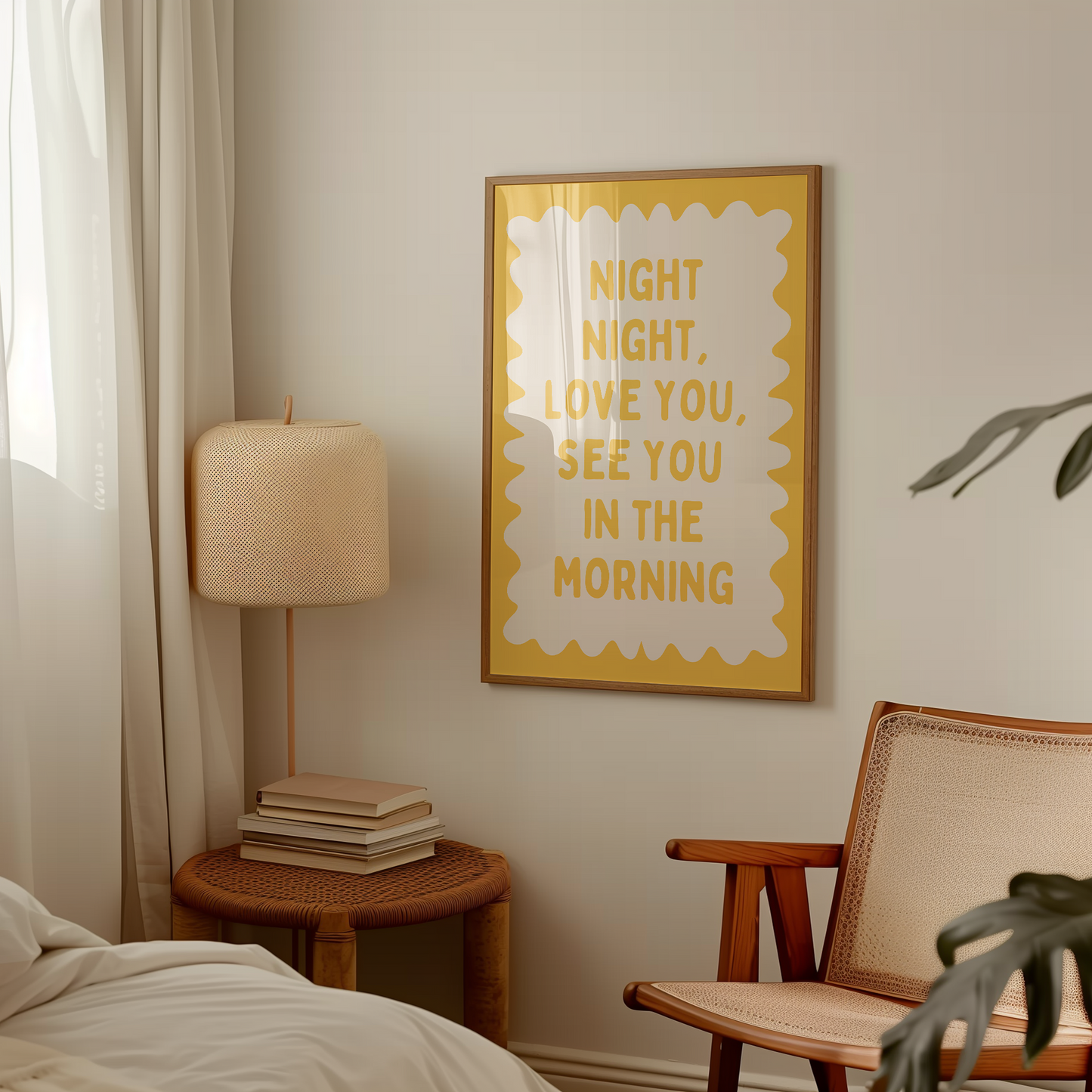 Night Night, Love You | Yellow and Cream | Wall Art Print - High-Quality Premium Wall Art Decor Sticker