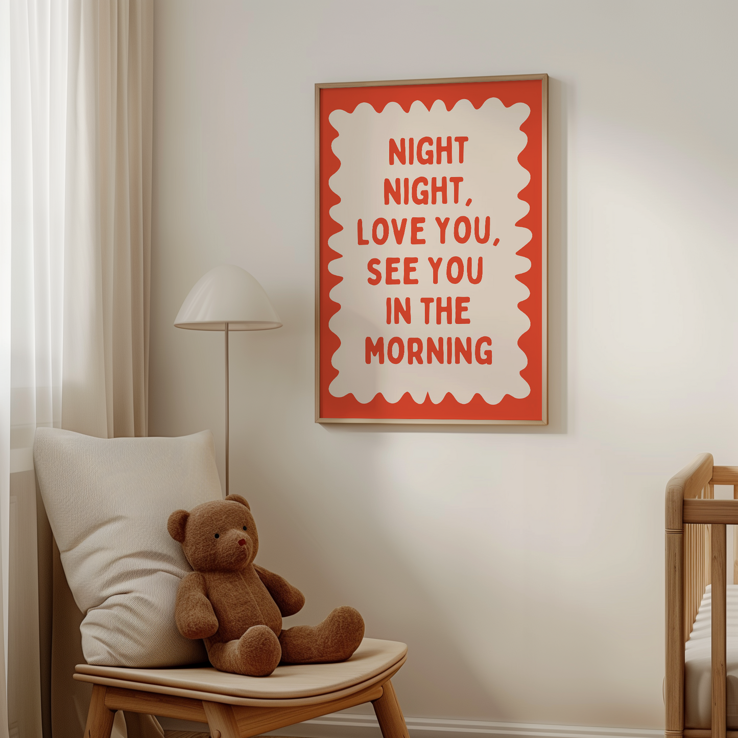 Night Night, Love You | Red Orange and Cream | Wall Art Print - High-Quality Premium Wall Art Decor Sticker