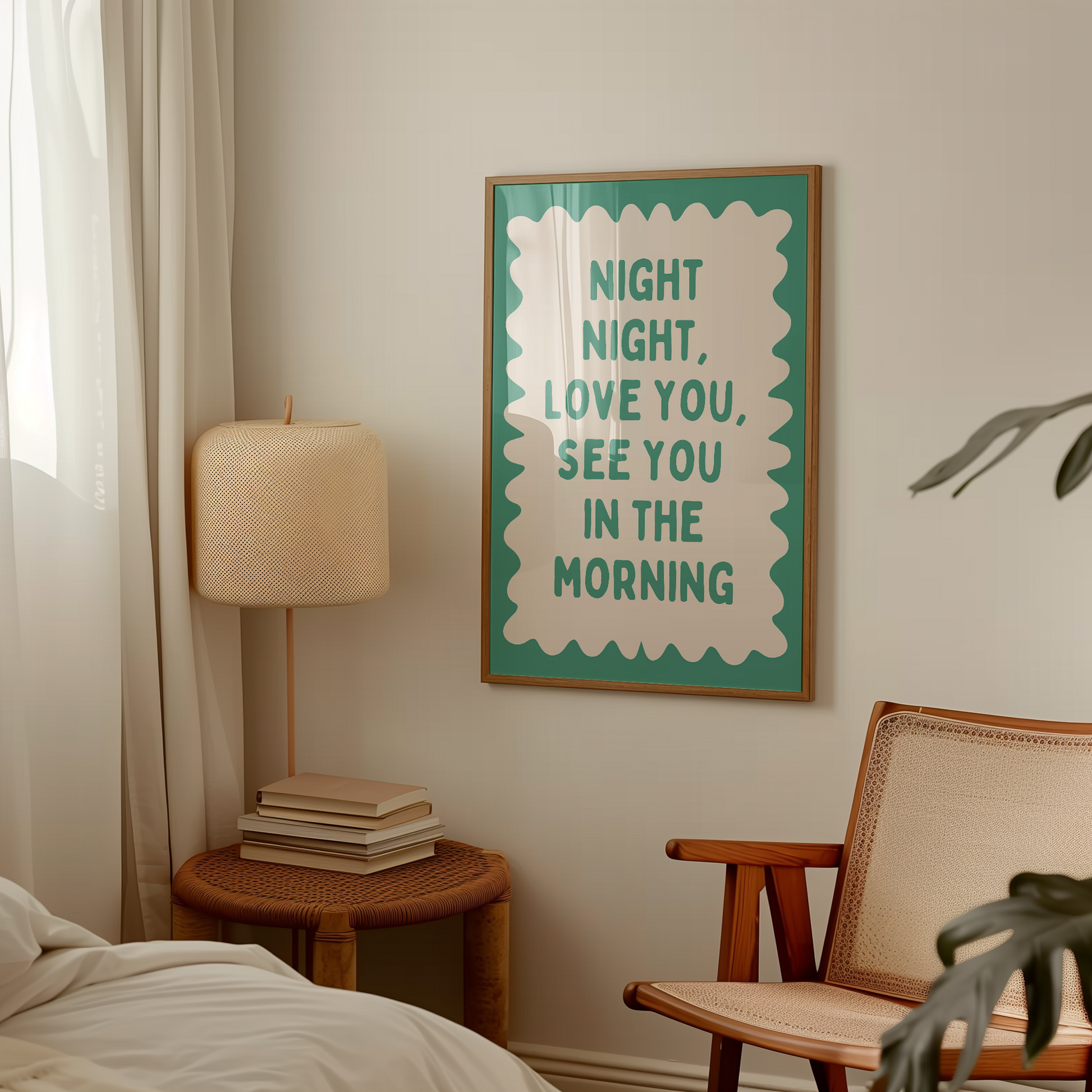 Night Night, Love You | Vivid Teal and Cream | Wall Art Print - High-Quality Premium Wall Art Decor Sticker