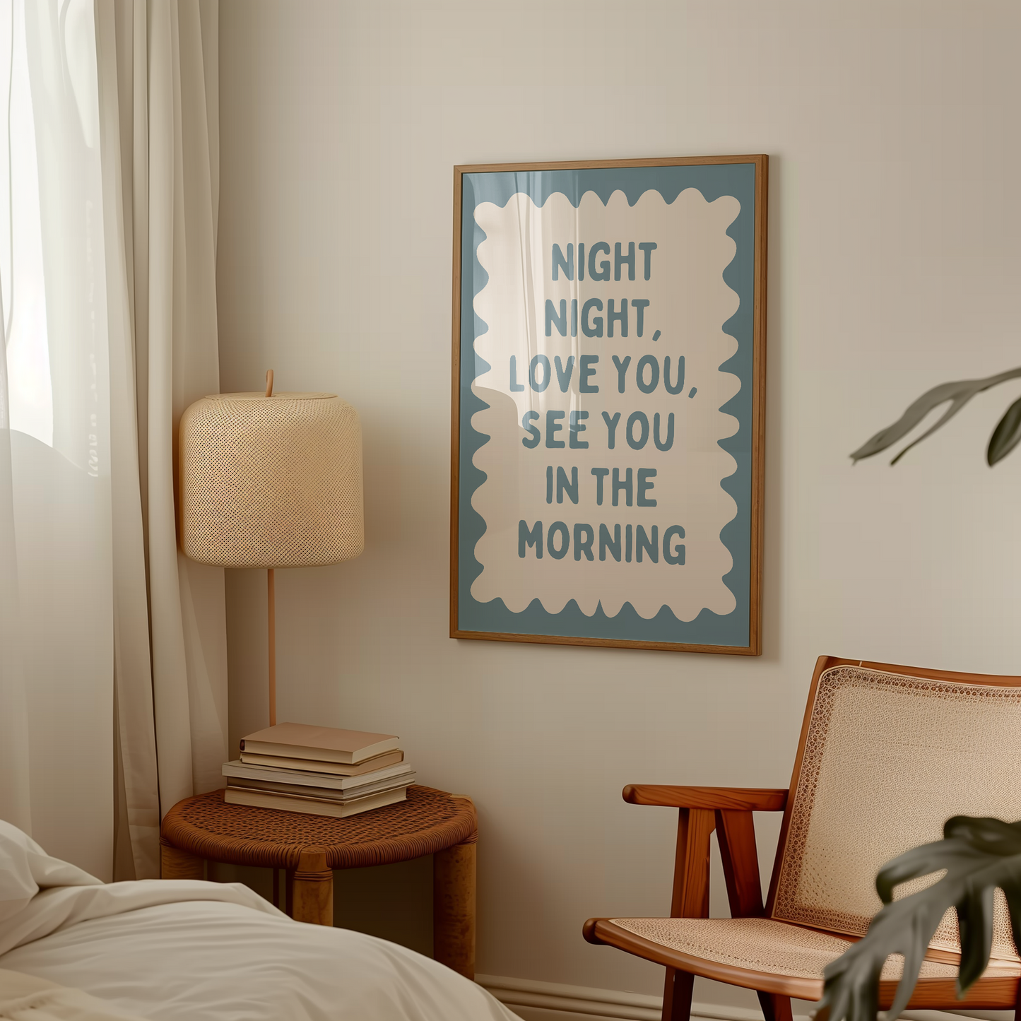 Night Night, Love You | Dusty Blue and Cream | Wall Art Print - High-Quality Premium Wall Art Decor Sticker
