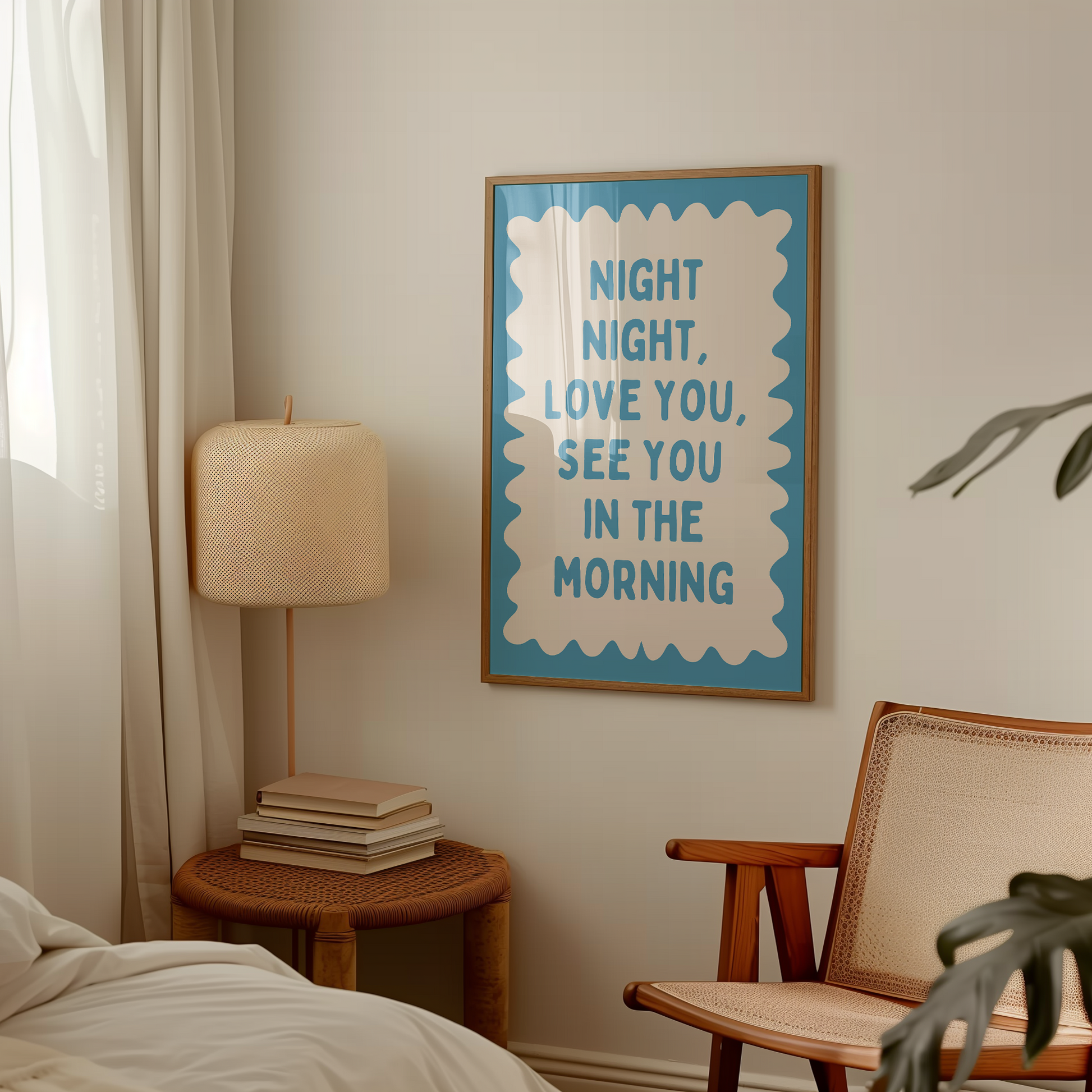 Night Night, Love You | Denim and Cream | Wall Art Print - High-Quality Premium Wall Art Decor Sticker