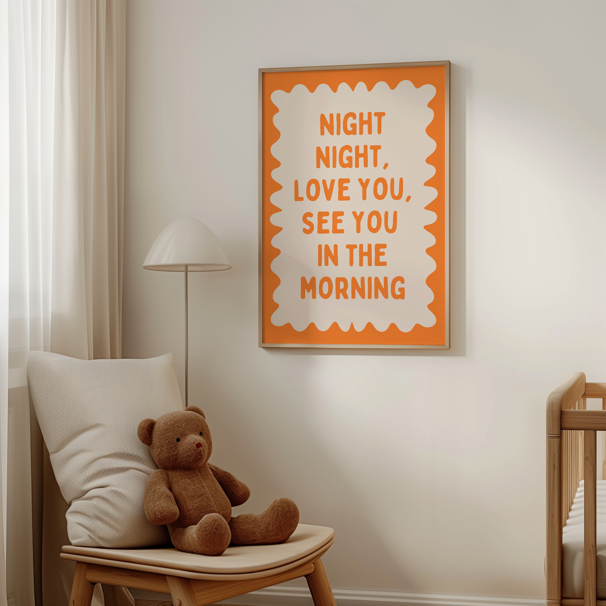 Night Night, Love You | Orange and Cream | Wall Art Print - High-Quality Premium Wall Art Decor Sticker