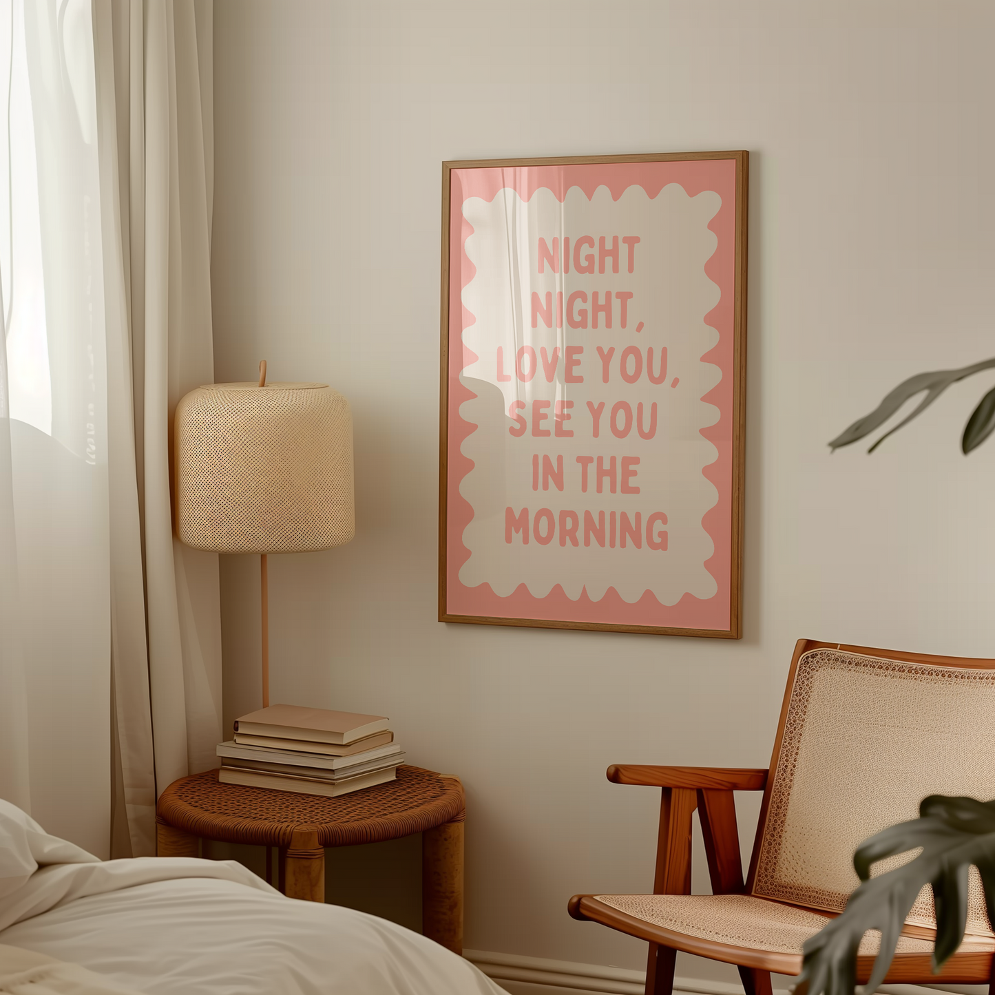 Night Night, Love You | Peach  and Cream | Wall Art Print - High-Quality Premium Wall Art Decor Sticker