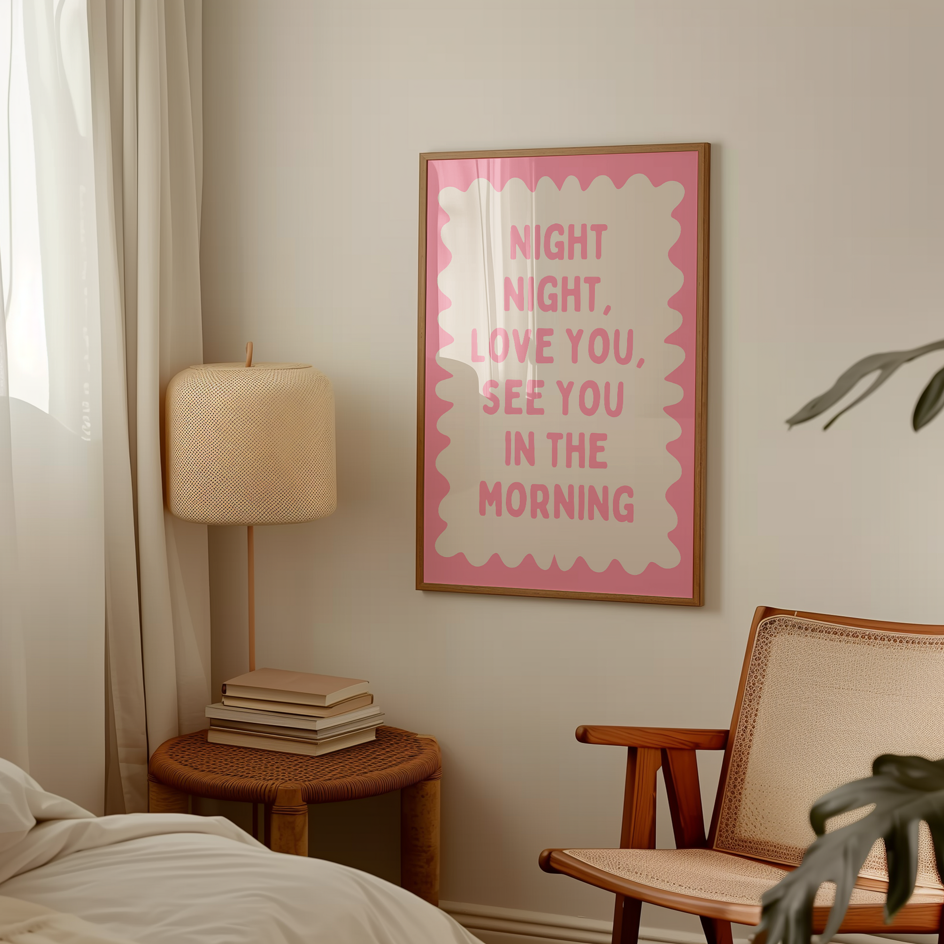 Night Night, Love You | Blush and Cream | Wall Art Print - High-Quality Premium Wall Art Decor Sticker